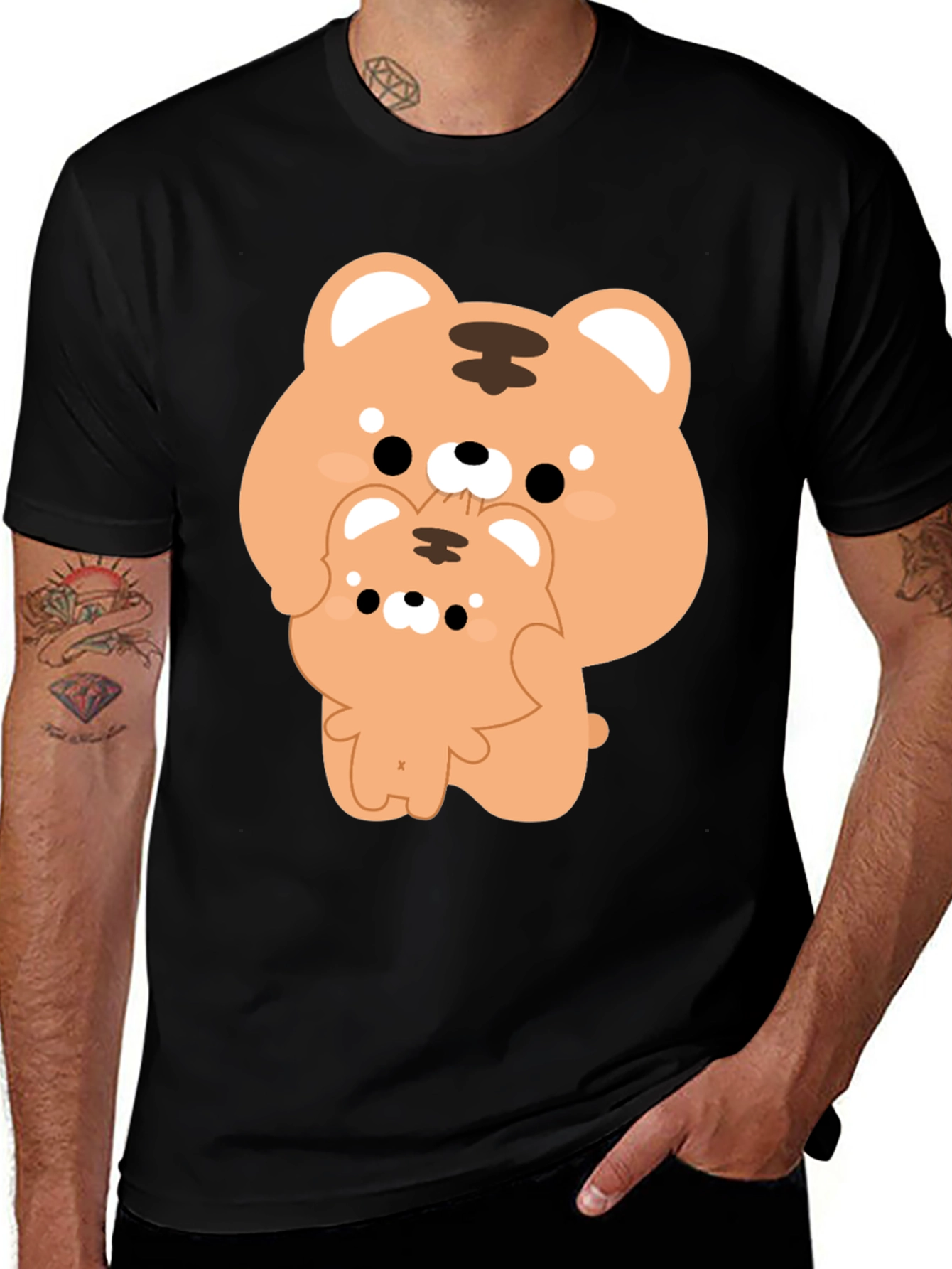 Variant 5 of Cute Tiger Cub Graphic Tee - Black Cotton Blend T-Shirt