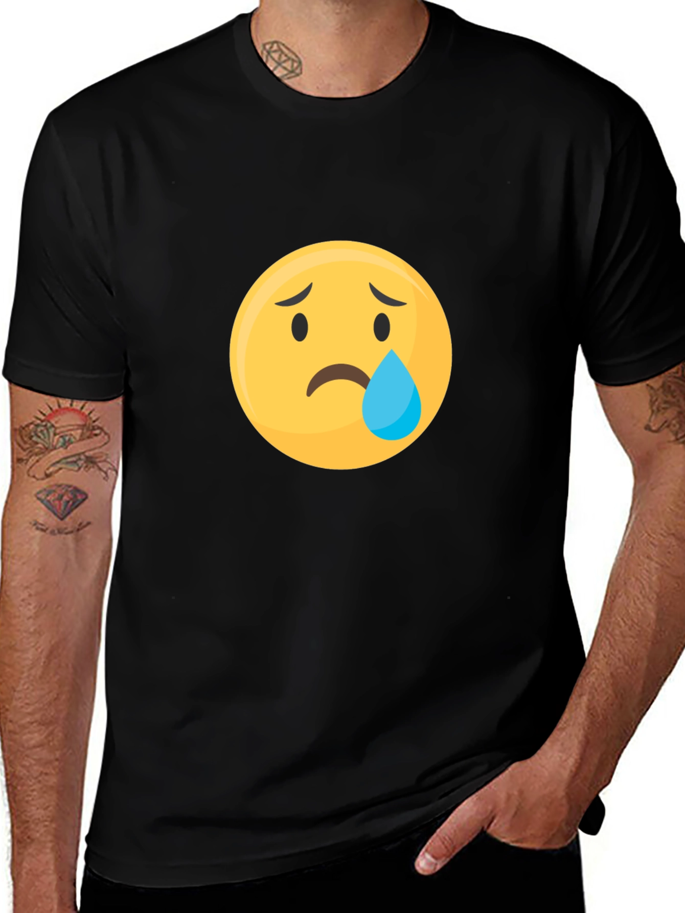 Variant 30 of Sad Emoji Graphic Black T-Shirt