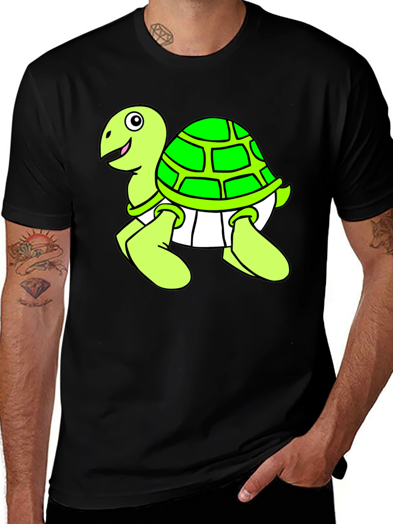 Variant 5 of Cartoon Turtle Graphic Black T-Shirt