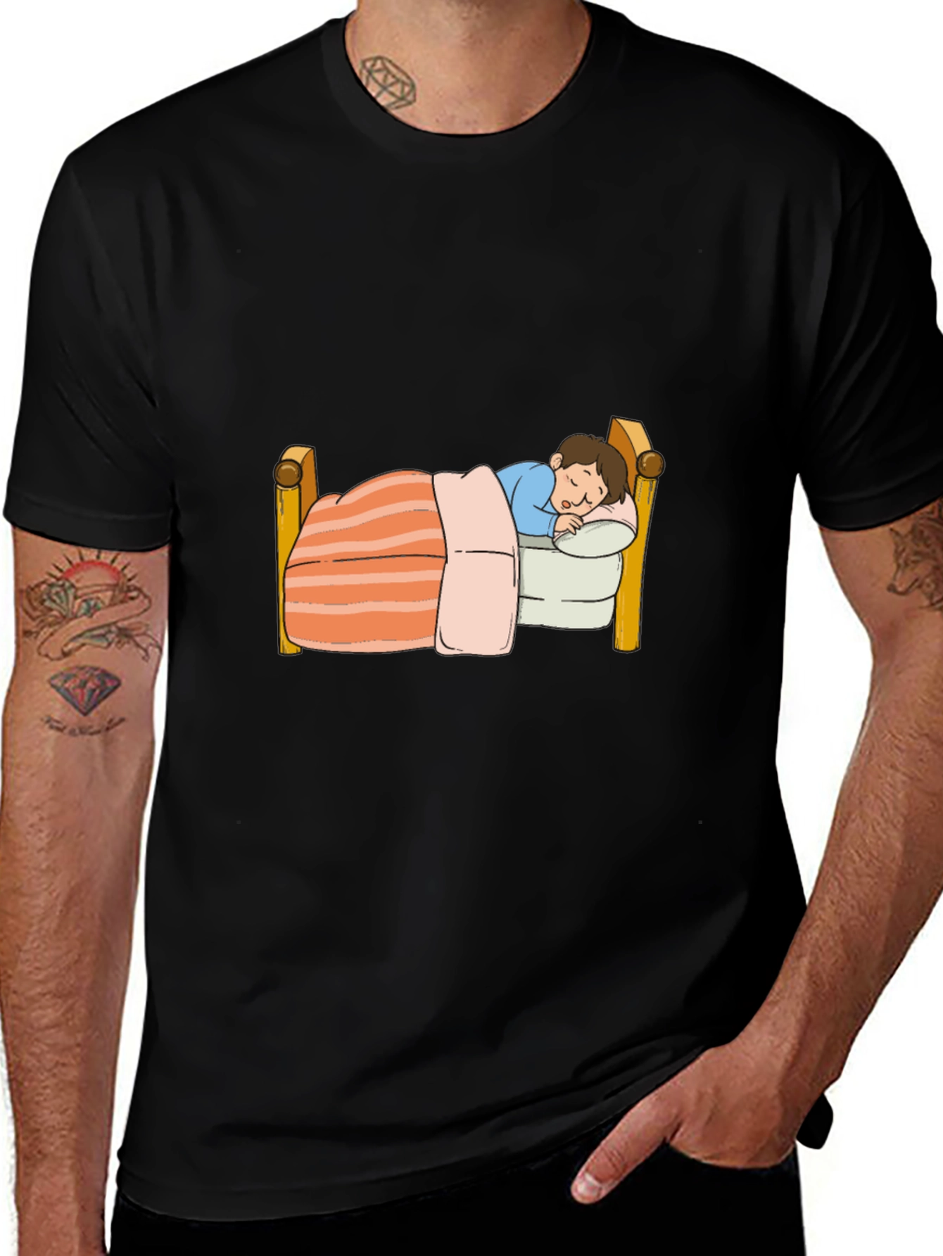 Variant 22 of Sleepy Cartoon Character Graphic Black T-Shirt