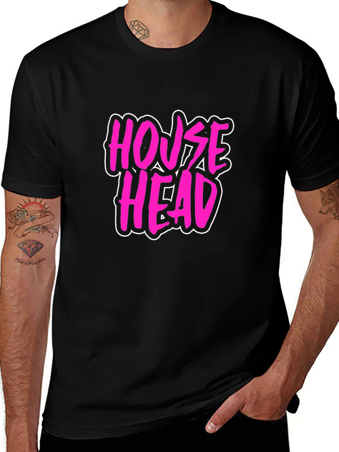 Variant 8 of House Head Graphic T-Shirt - Bold Pink Print on Black