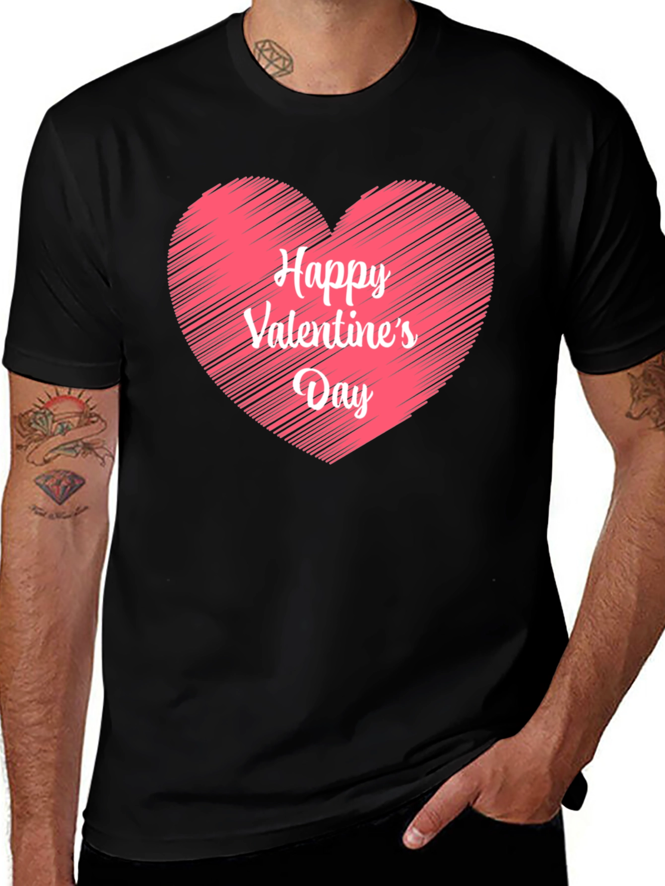 Valentine's Day Heart Graphic Tee - Black Cotton Blend