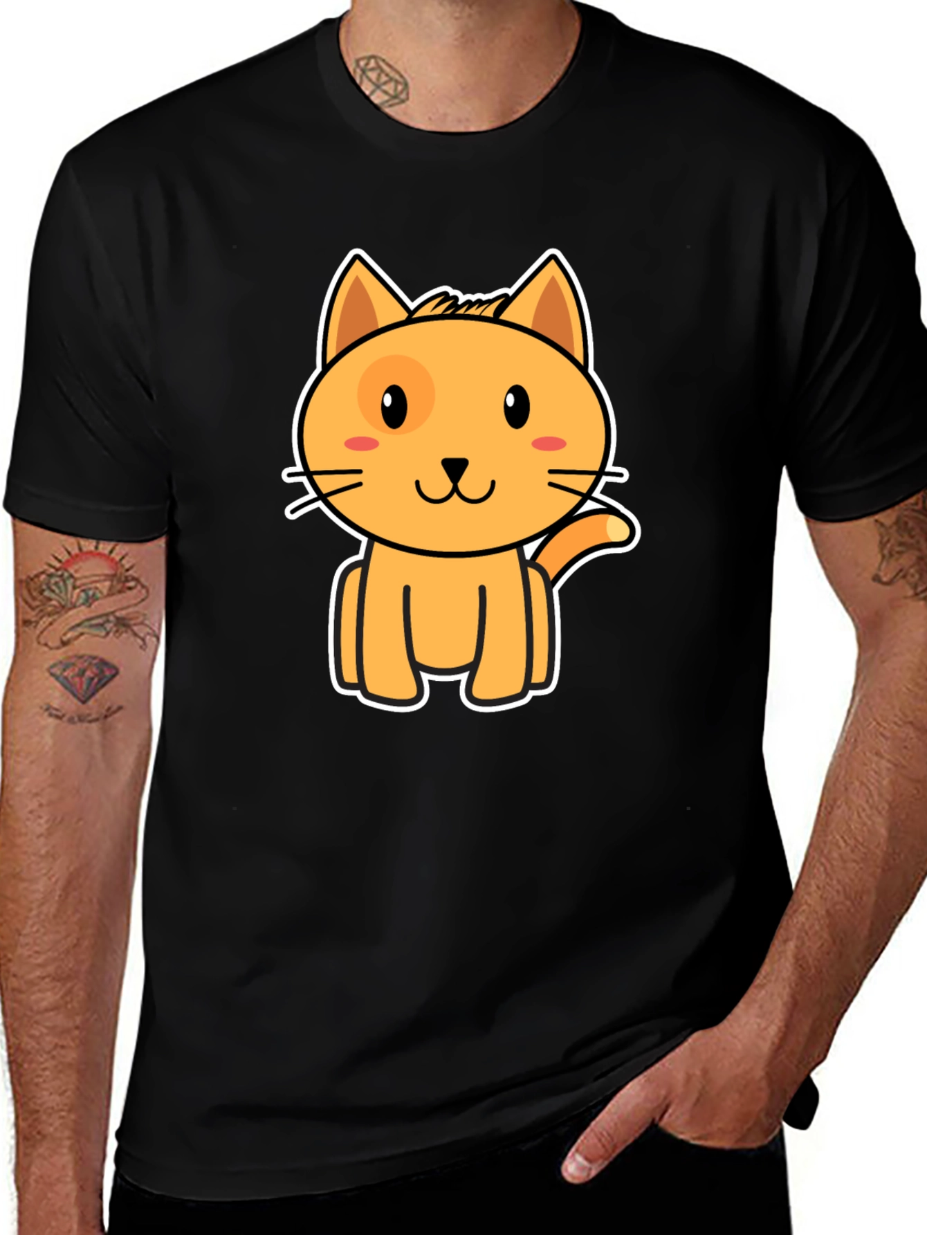 Variant 11 of Cute Orange Cat Graphic Black T-Shirt