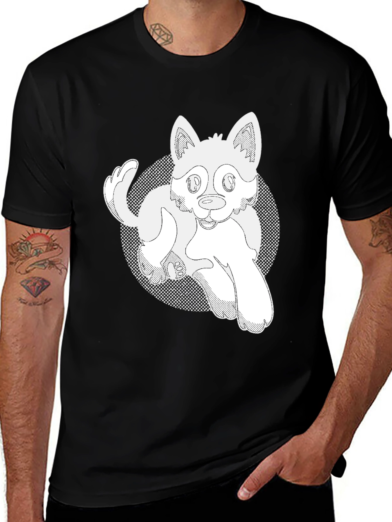 Variant 15 of Cartoon Dog Graphic T-Shirt - Black Cotton Tee