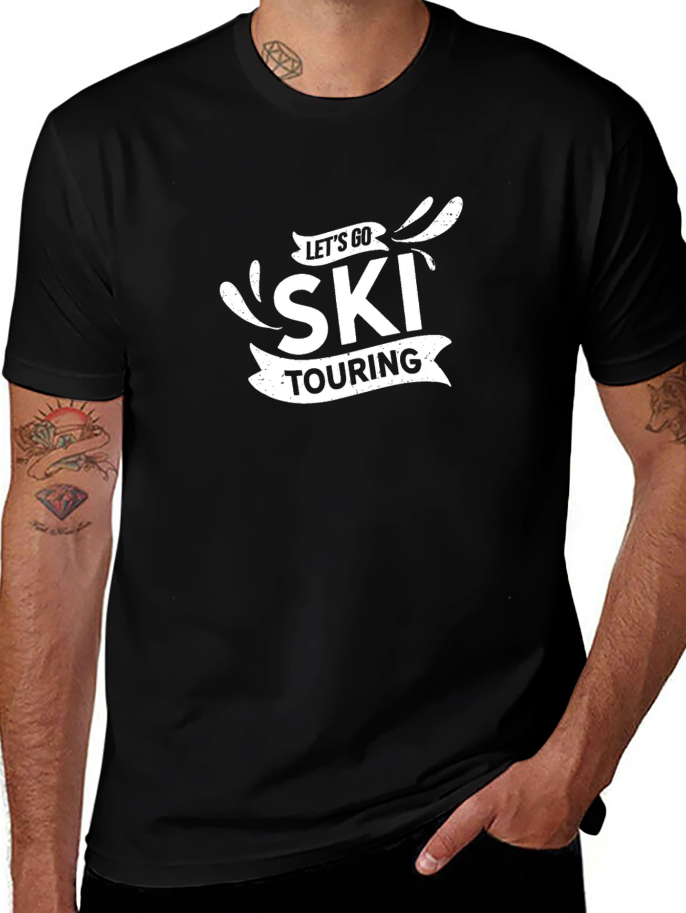 Variant 28 of Let's Go Ski Touring Graphic Tee - Black Cotton Shirt