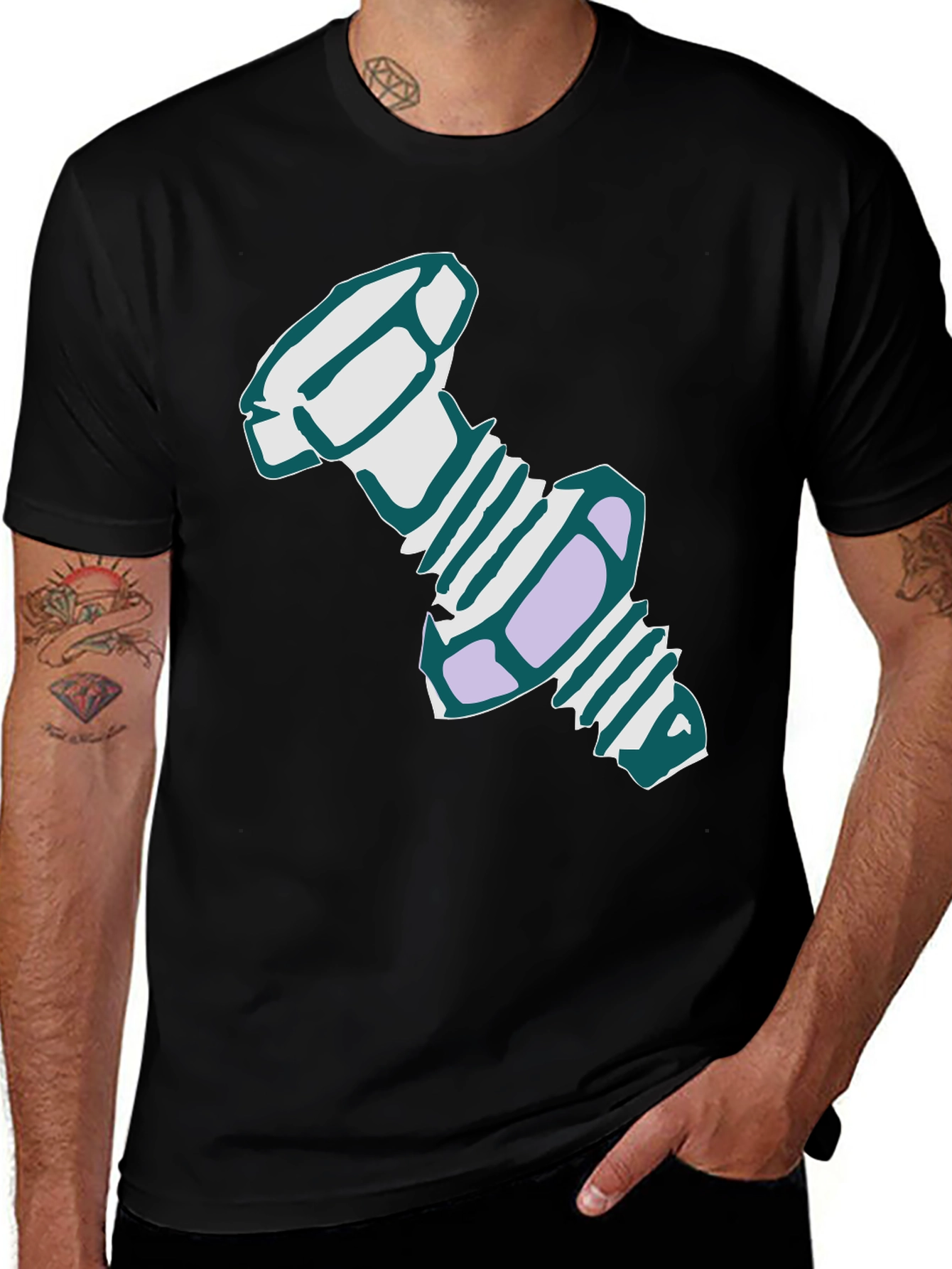 Variant 28 of Novelty Cartoon Bolt Graphic Black T-Shirt