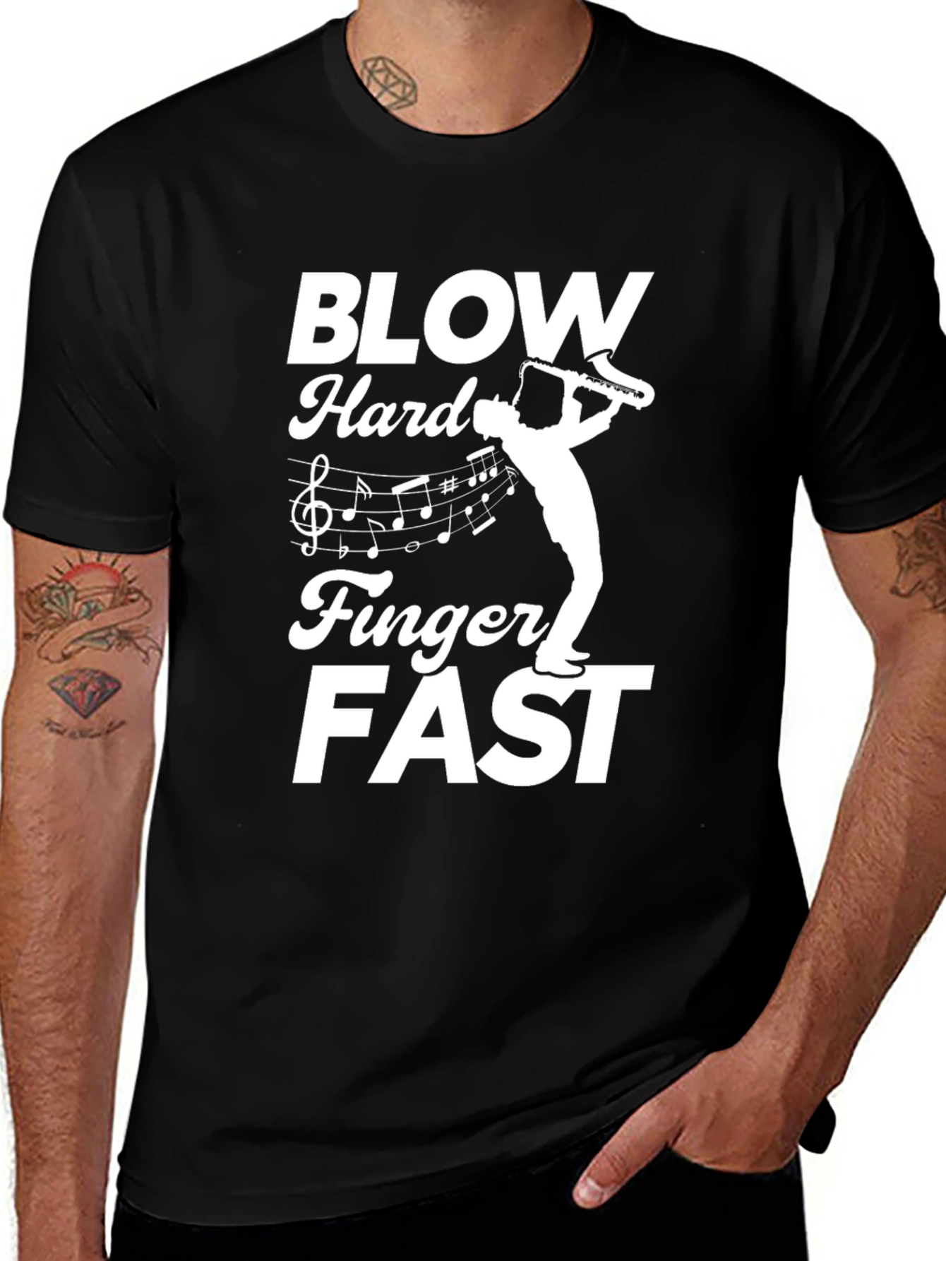 Variant 20 of Blow Hard Finger Fast Saxophone Player T-Shirt