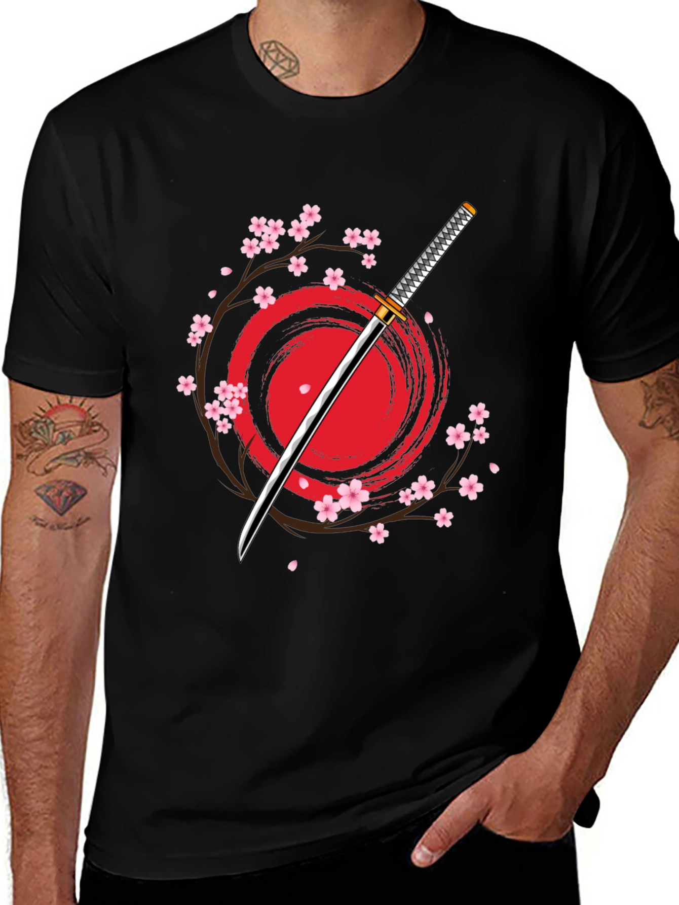 Samurai Katana Cherry Blossom Graphic T-Shirt