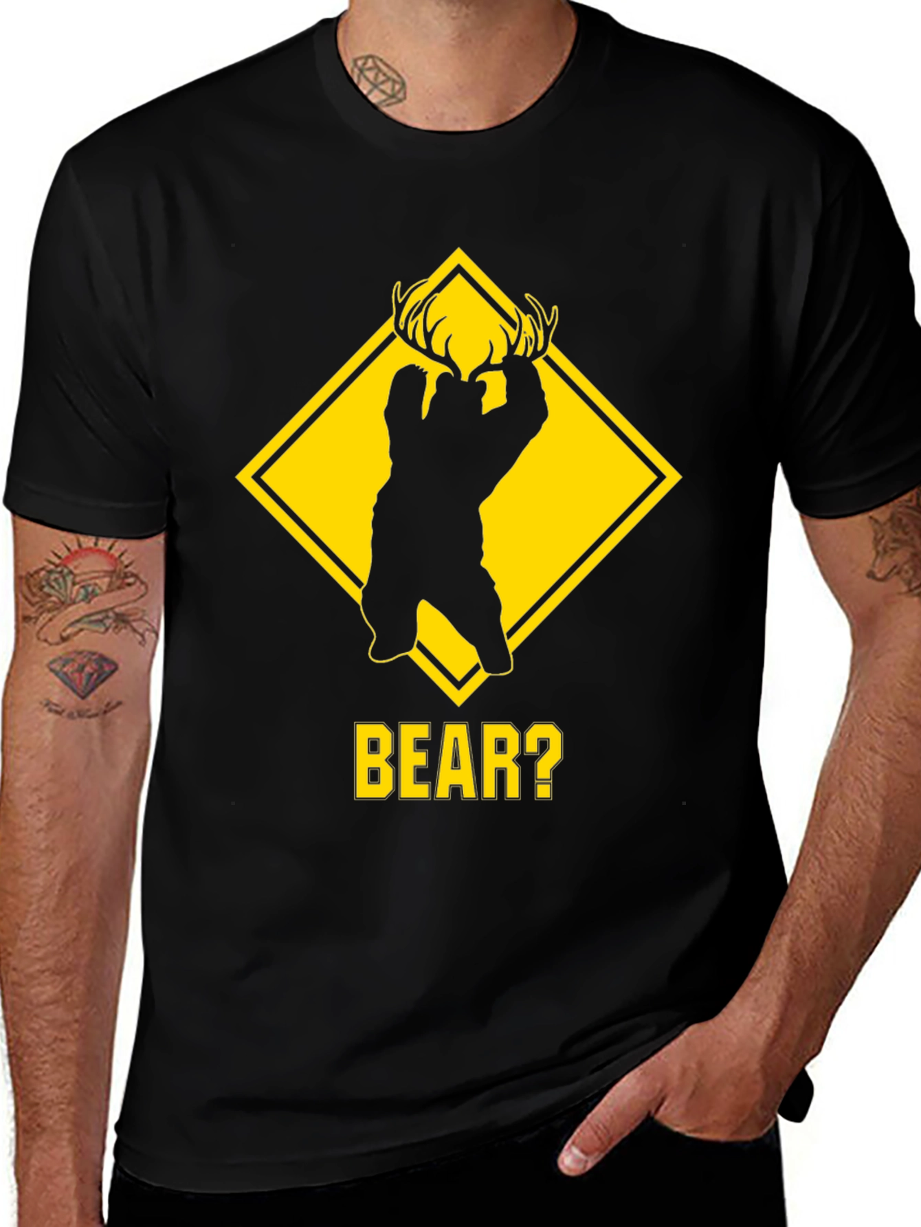 Variant 3 of Humorous Bear? Graphic Tee - Black Cotton T-Shirt