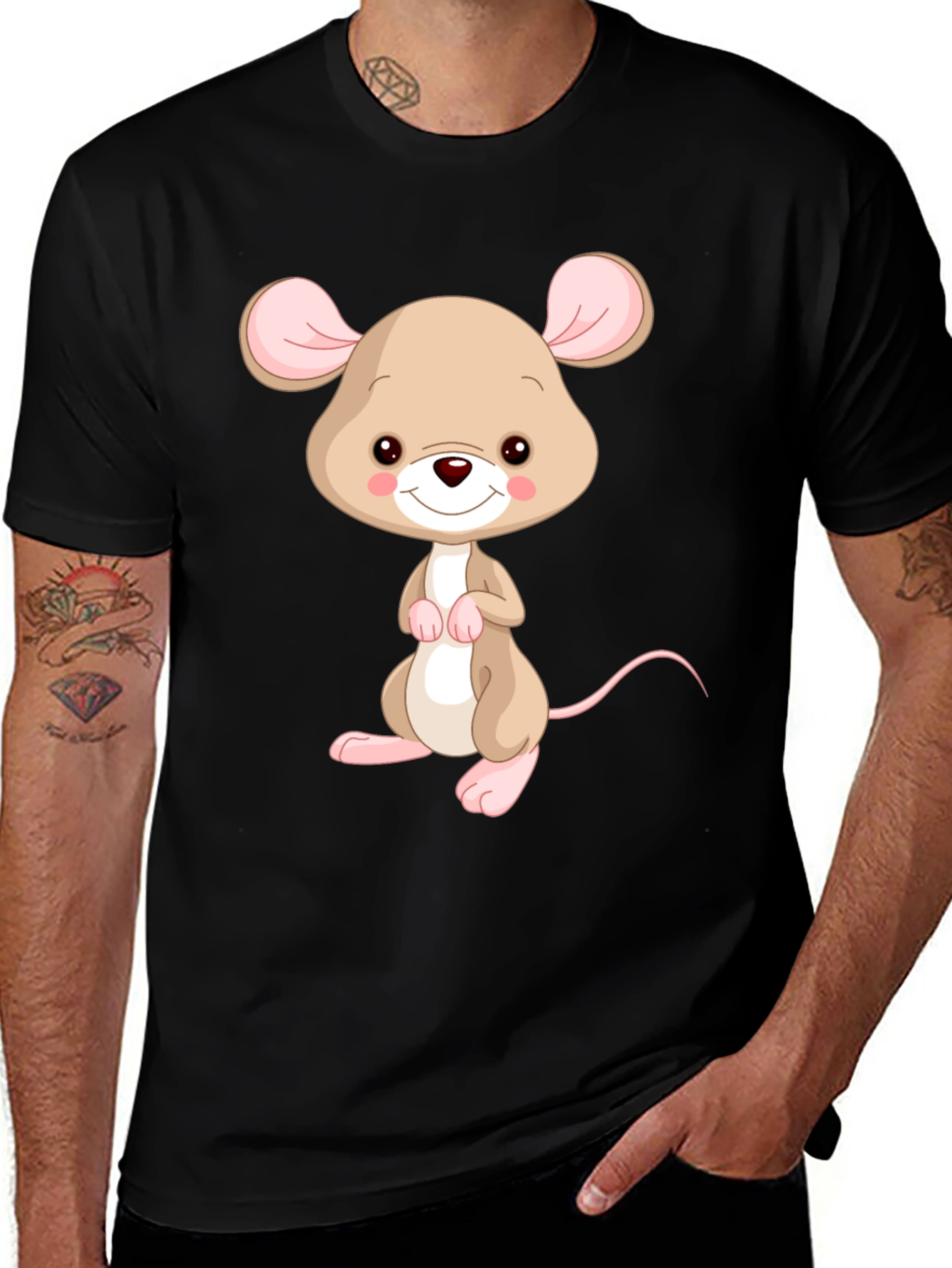 Variant 12 of Cute Mouse Graphic T-Shirt - Black Cotton Tee