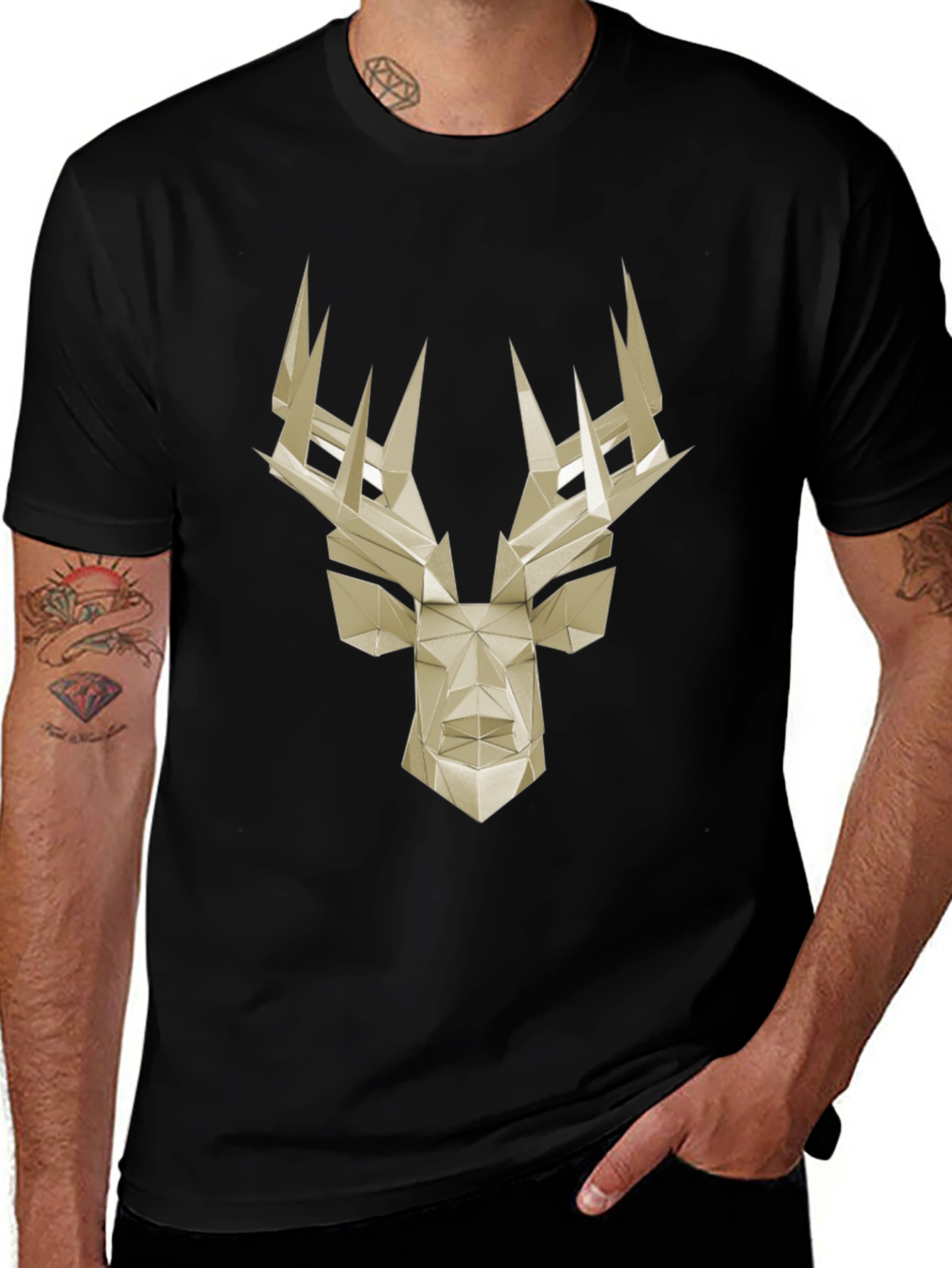 Variant 10 of Geometric Stag Head Graphic Tee - Modern Style