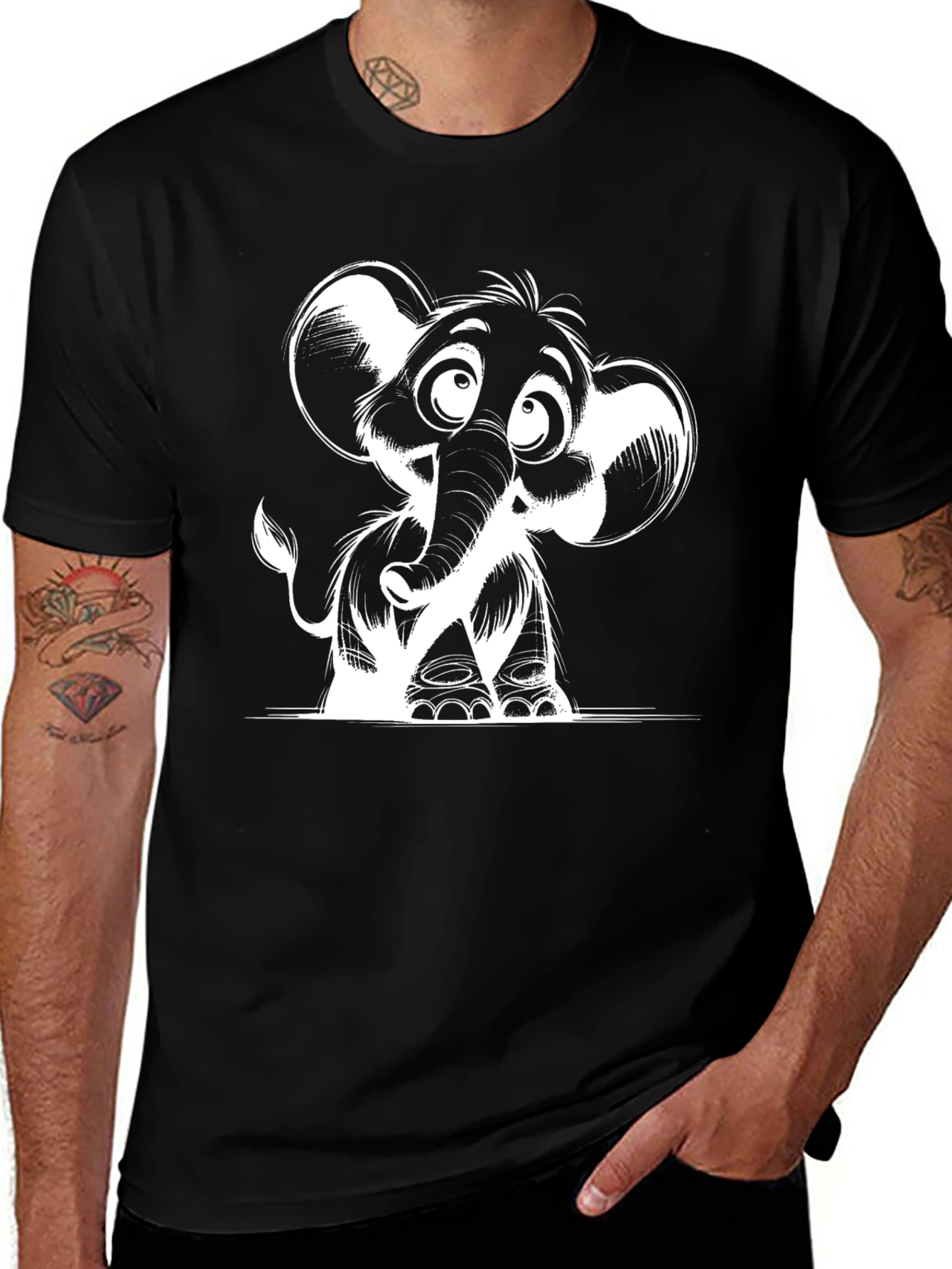 Variant 22 of Cute Cartoon Elephant Graphic Black T-Shirt