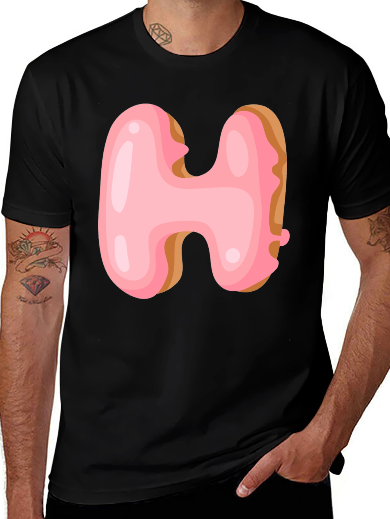 Variant 2 of Donut Letter H Black T-Shirt