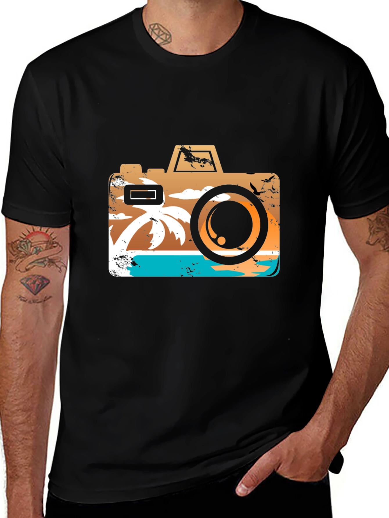 Variant 17 of Tropical Camera Graphic T-Shirt - Summer Vibes!