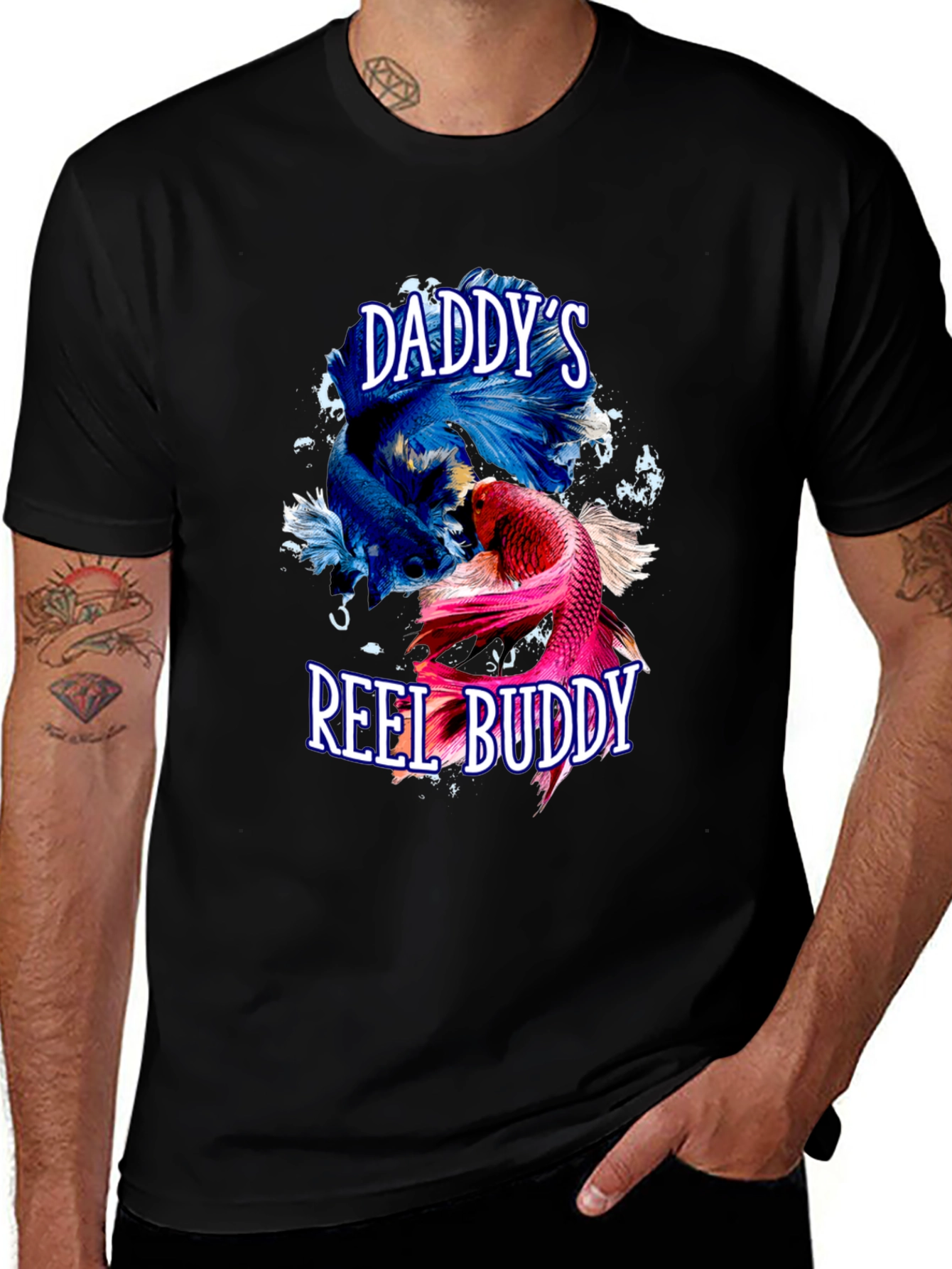 Variant 14 of Daddy's Reel Buddy Fishing T-Shirt - Black
