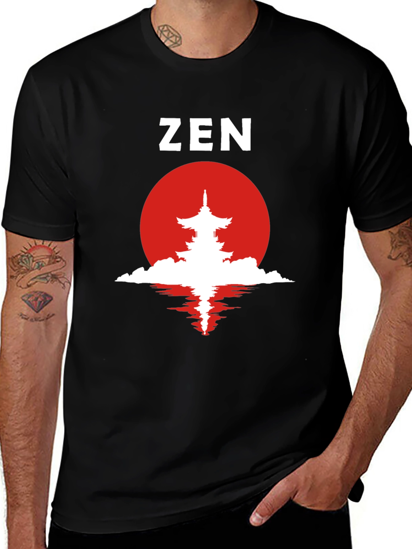 Zen Pagoda Graphic Tee - Black Cotton T-Shirt