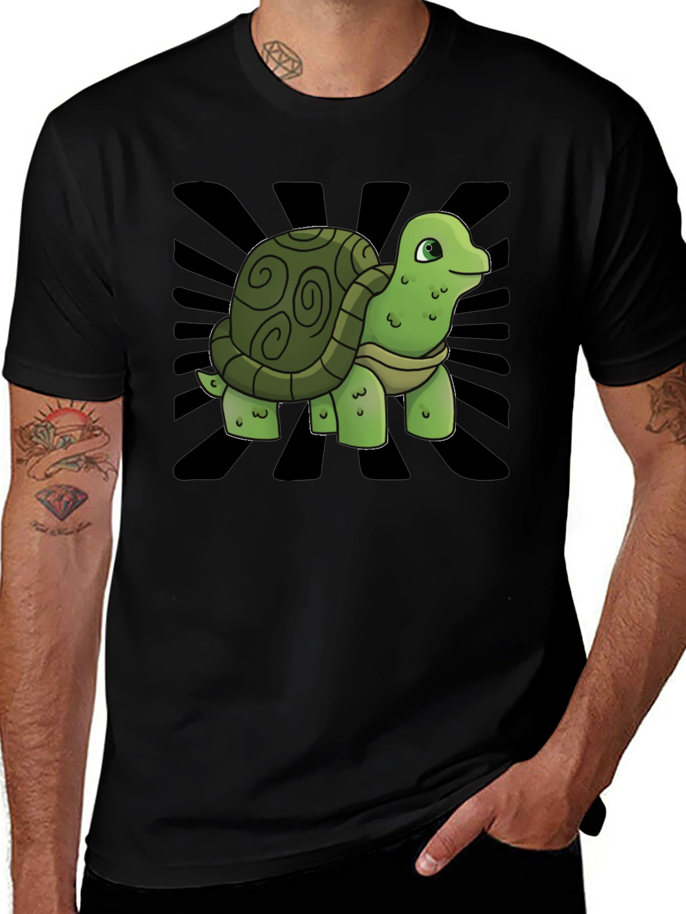 Variant 7 of Cute Turtle Graphic Tee - Black Cotton T-Shirt