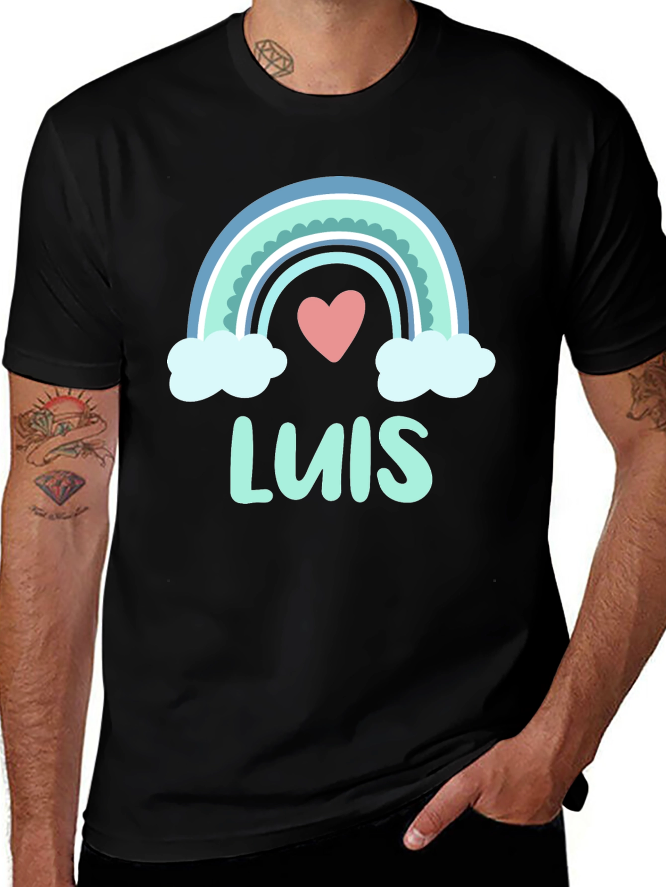 Variant 6 of Luis Rainbow Heart Personalized Tee