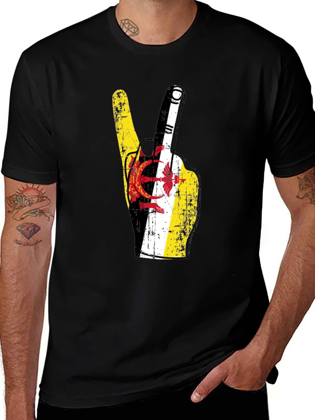 Brunei Flag Peace Sign T-Shirt - Black