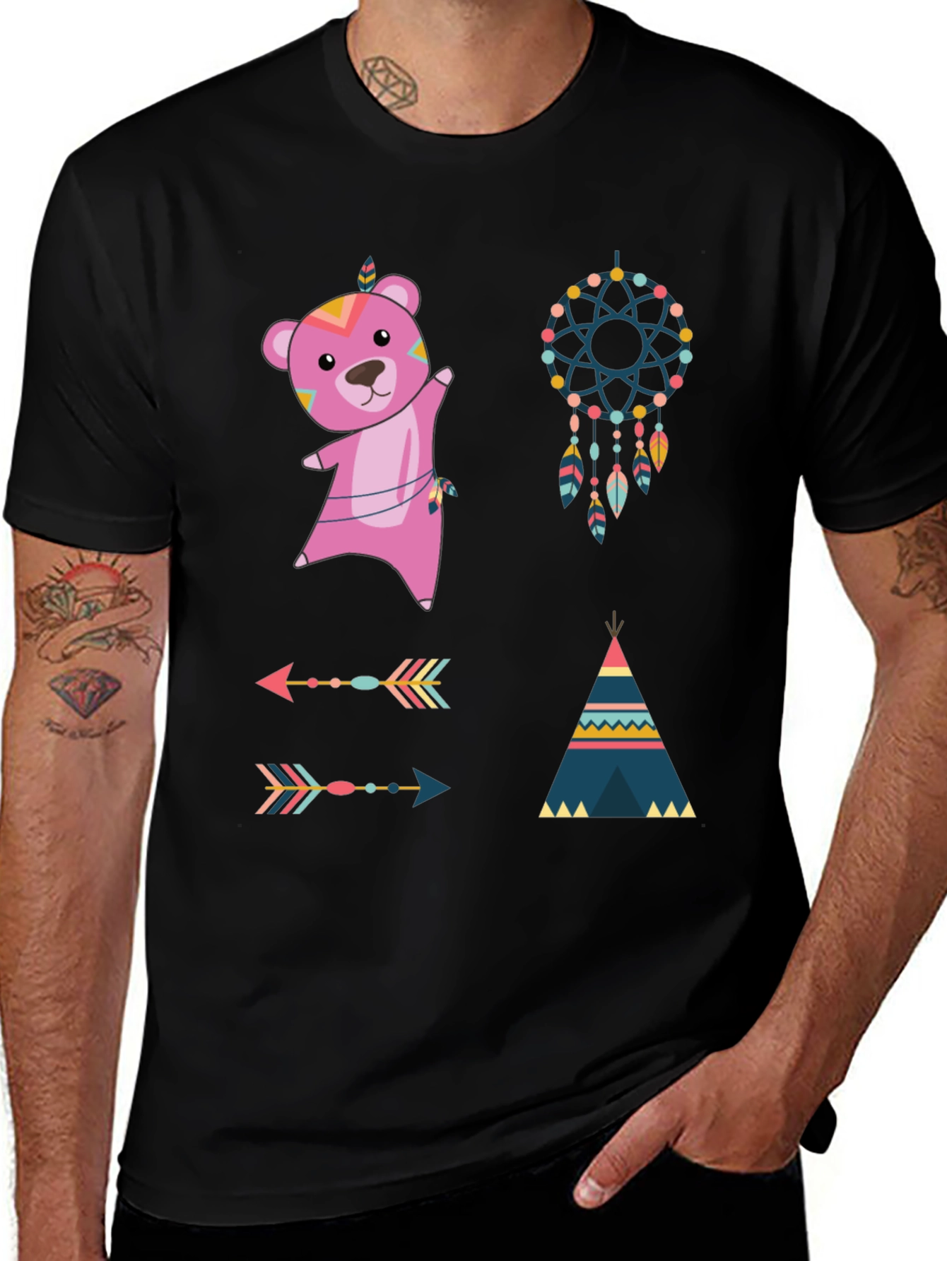 Variant 8 of Boho Bear Graphic Tee - Dream Catcher Design