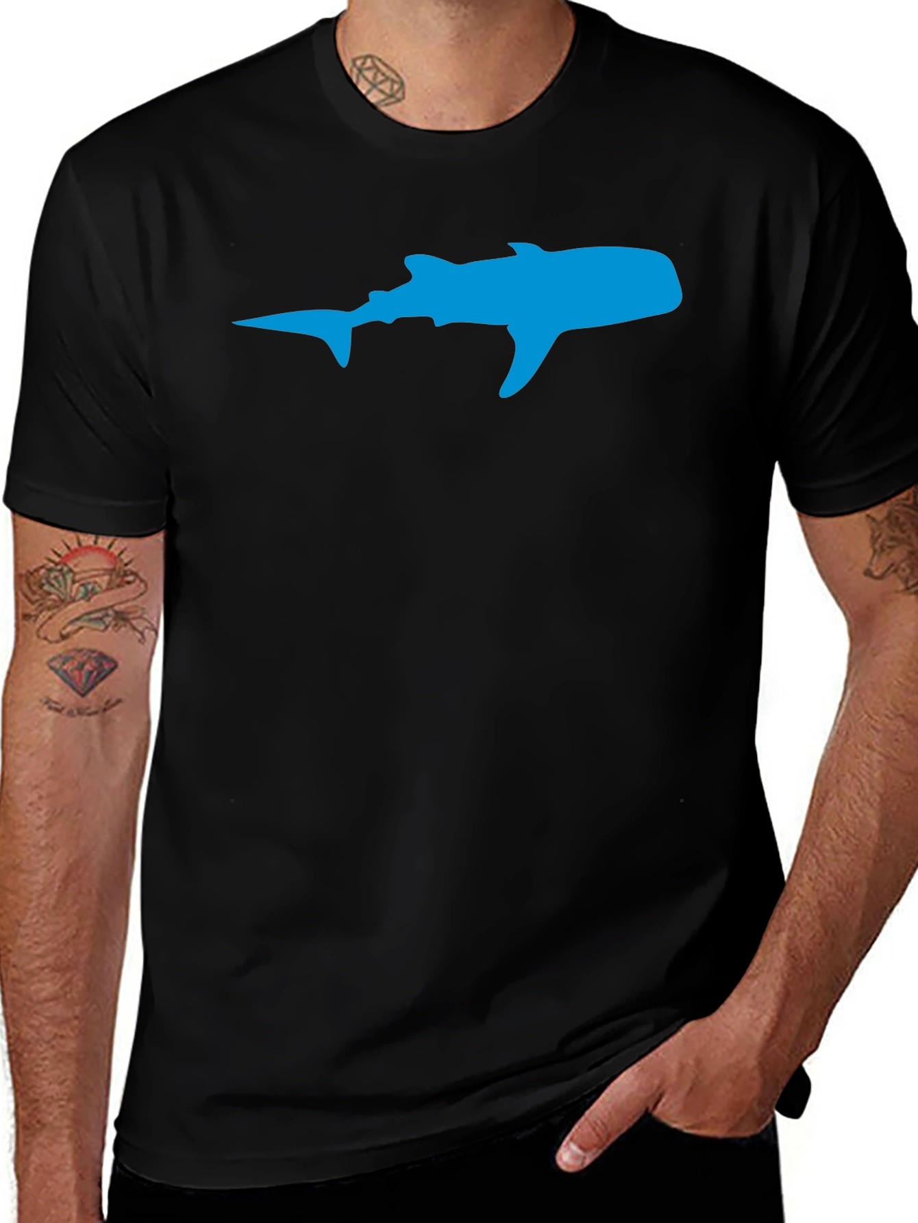 Blue Shark Silhouette Black T-Shirt