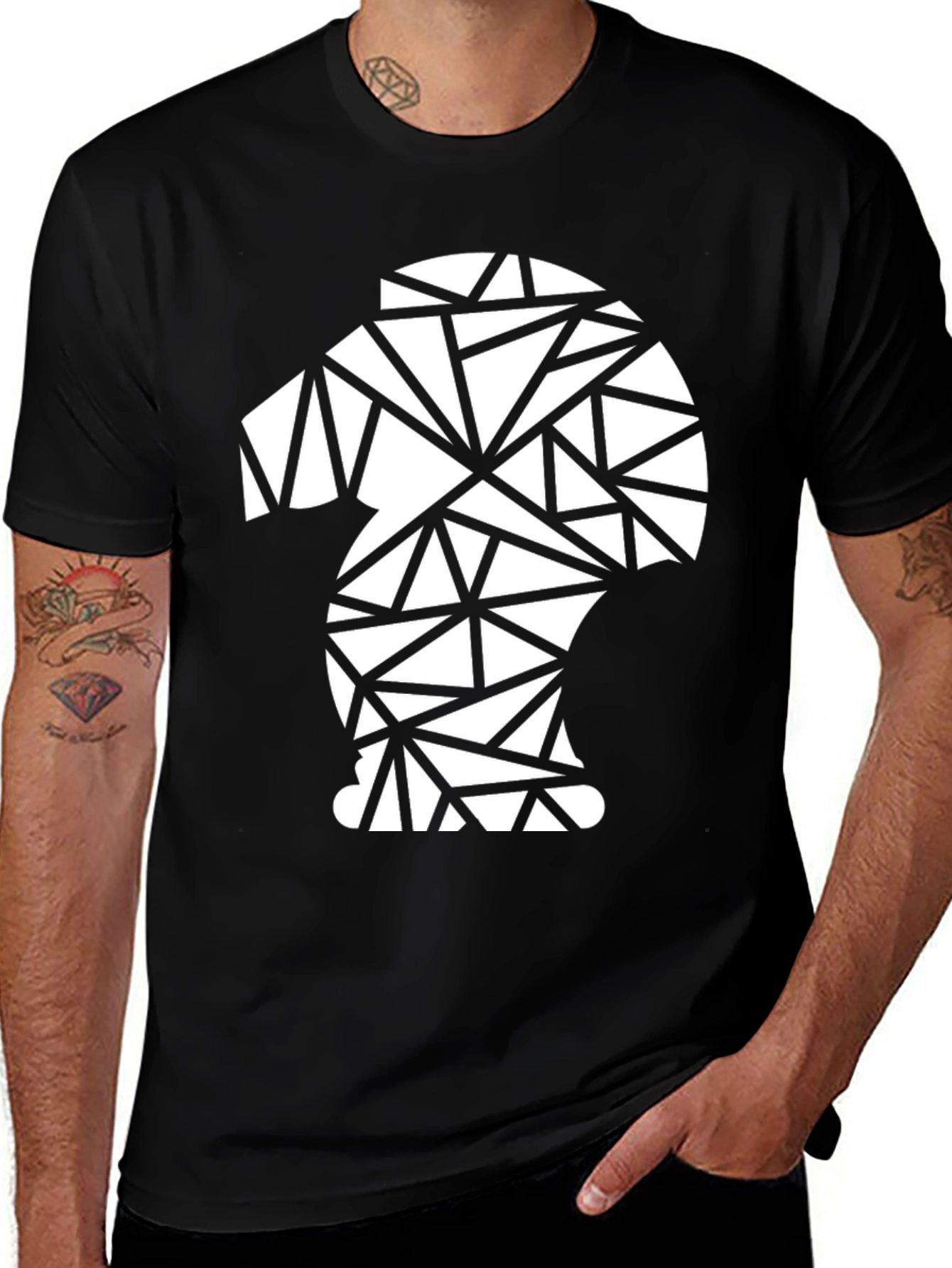 Variant 30 of Geometric Chess Knight Graphic Tee - Black