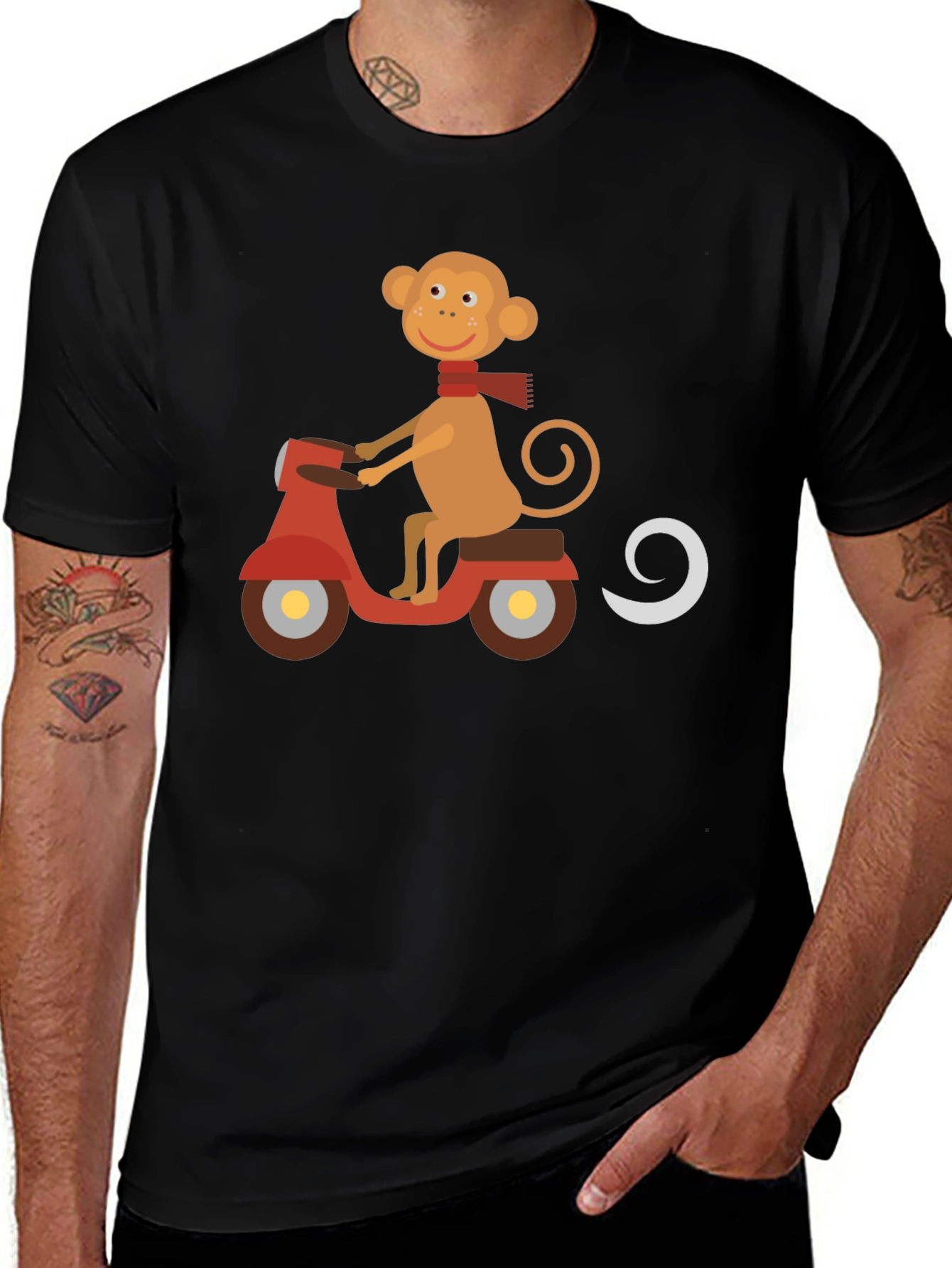 Monkey on Scooter Black T-Shirt