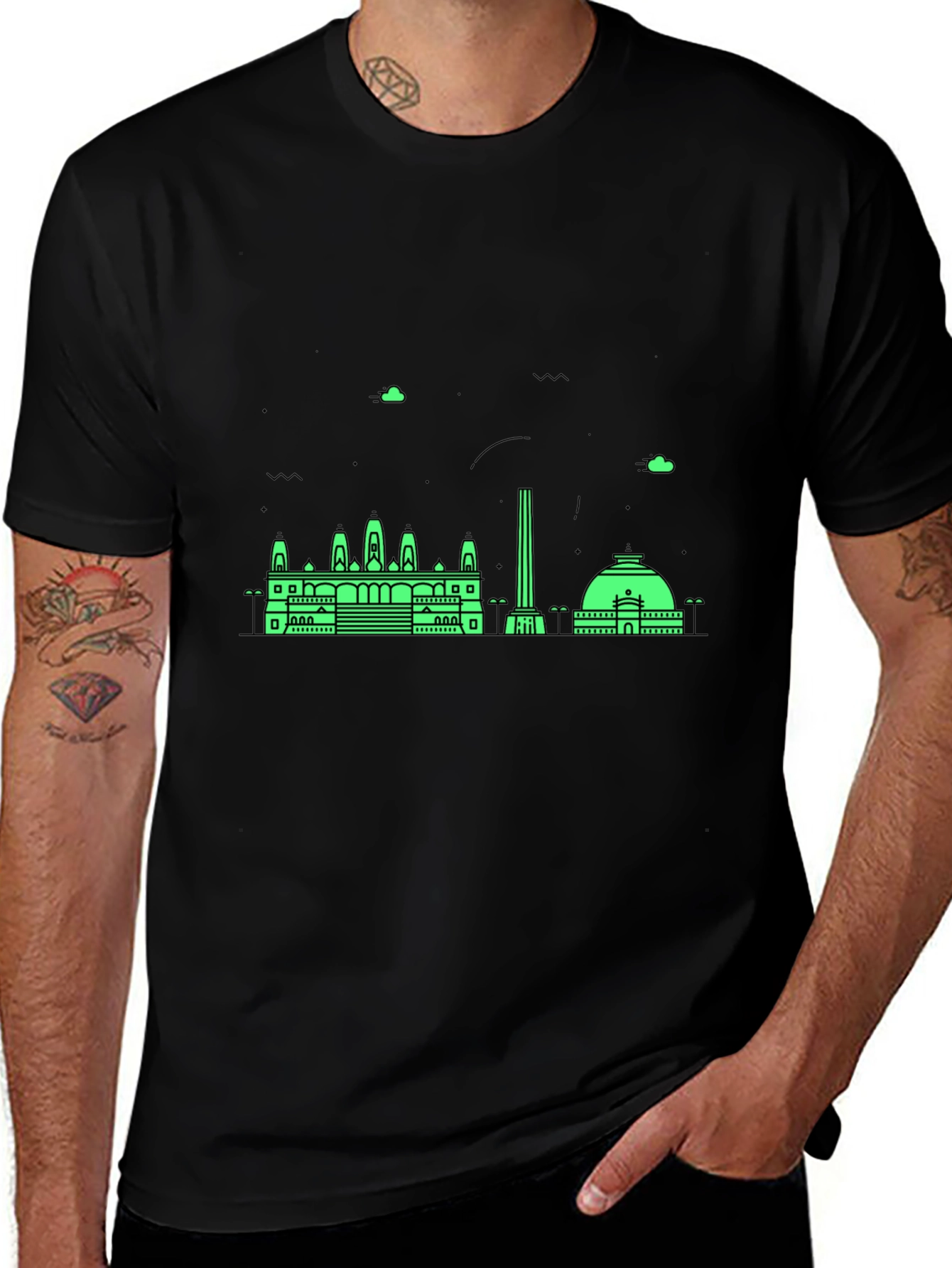 Variant 28 of Graphic Tee: Modern Cityscape Print - Black