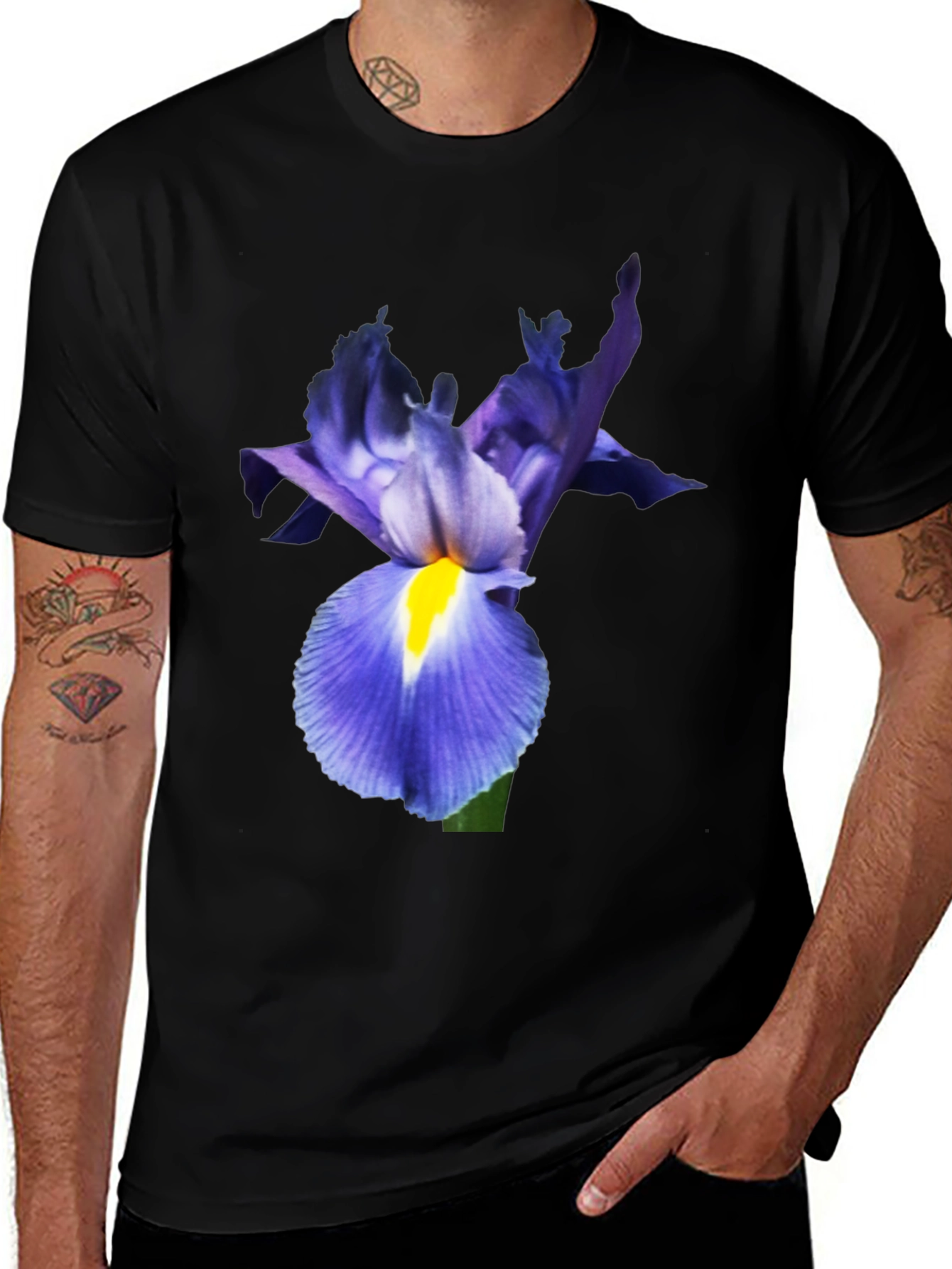 Variant 21 of Iris Flower Print Black T-Shirt