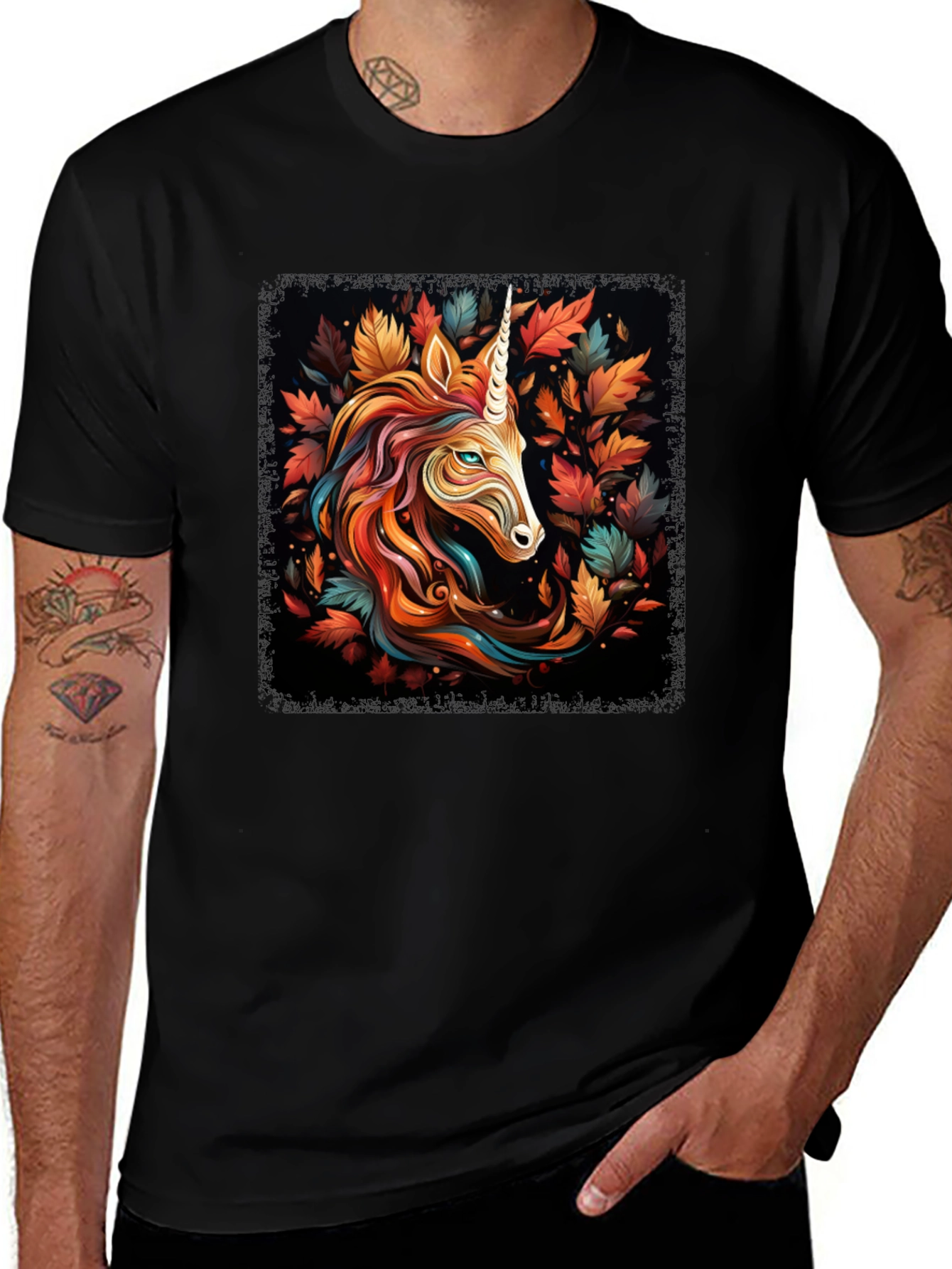 Variant 17 of Unicorn Autumn Leaves Graphic T-Shirt