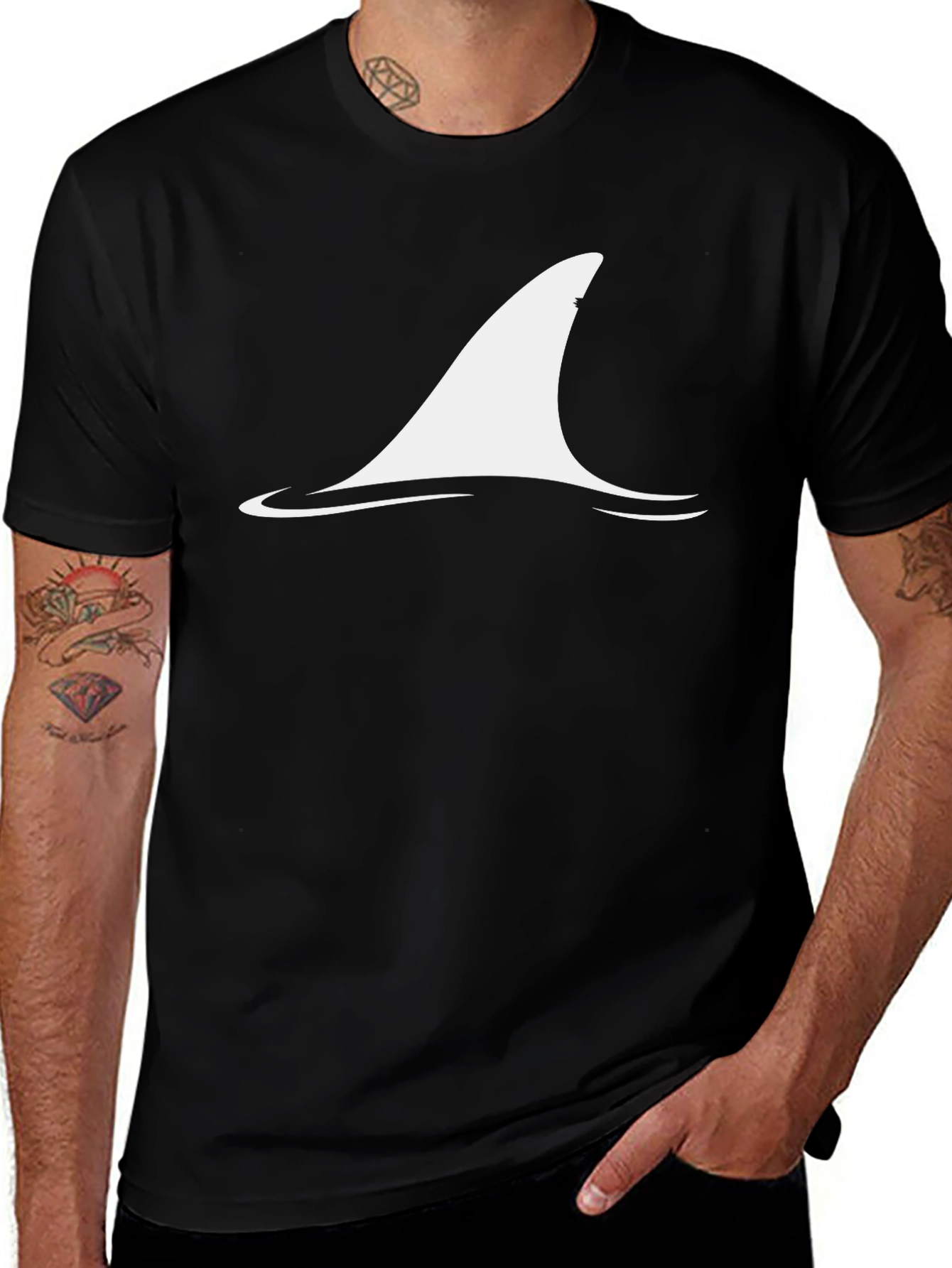 Variant 25 of Shark Fin Graphic Tee - Men's Black T-Shirt