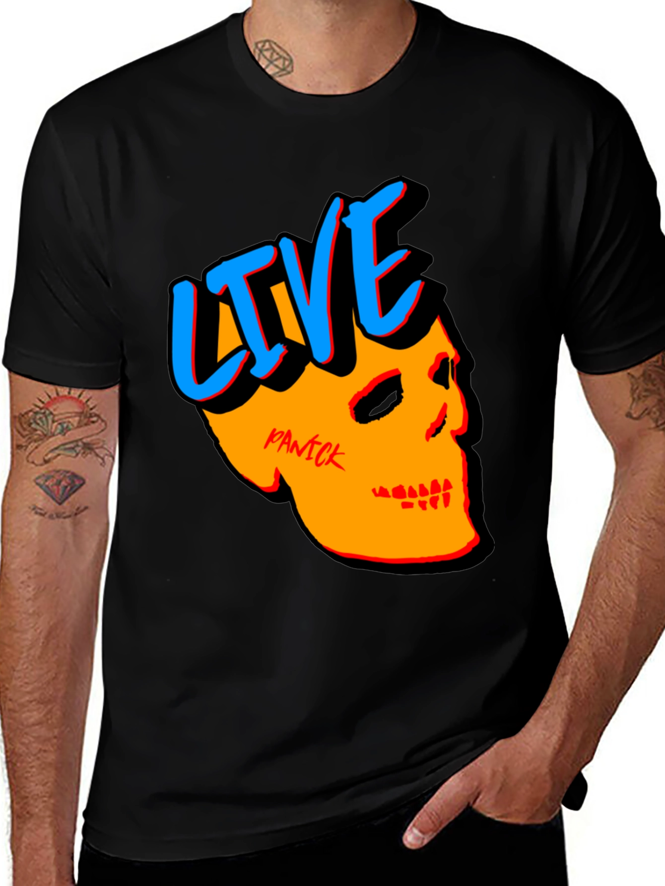 Variant 2 of Live Panic Skull Graphic Tee - Black Cotton T-Shirt