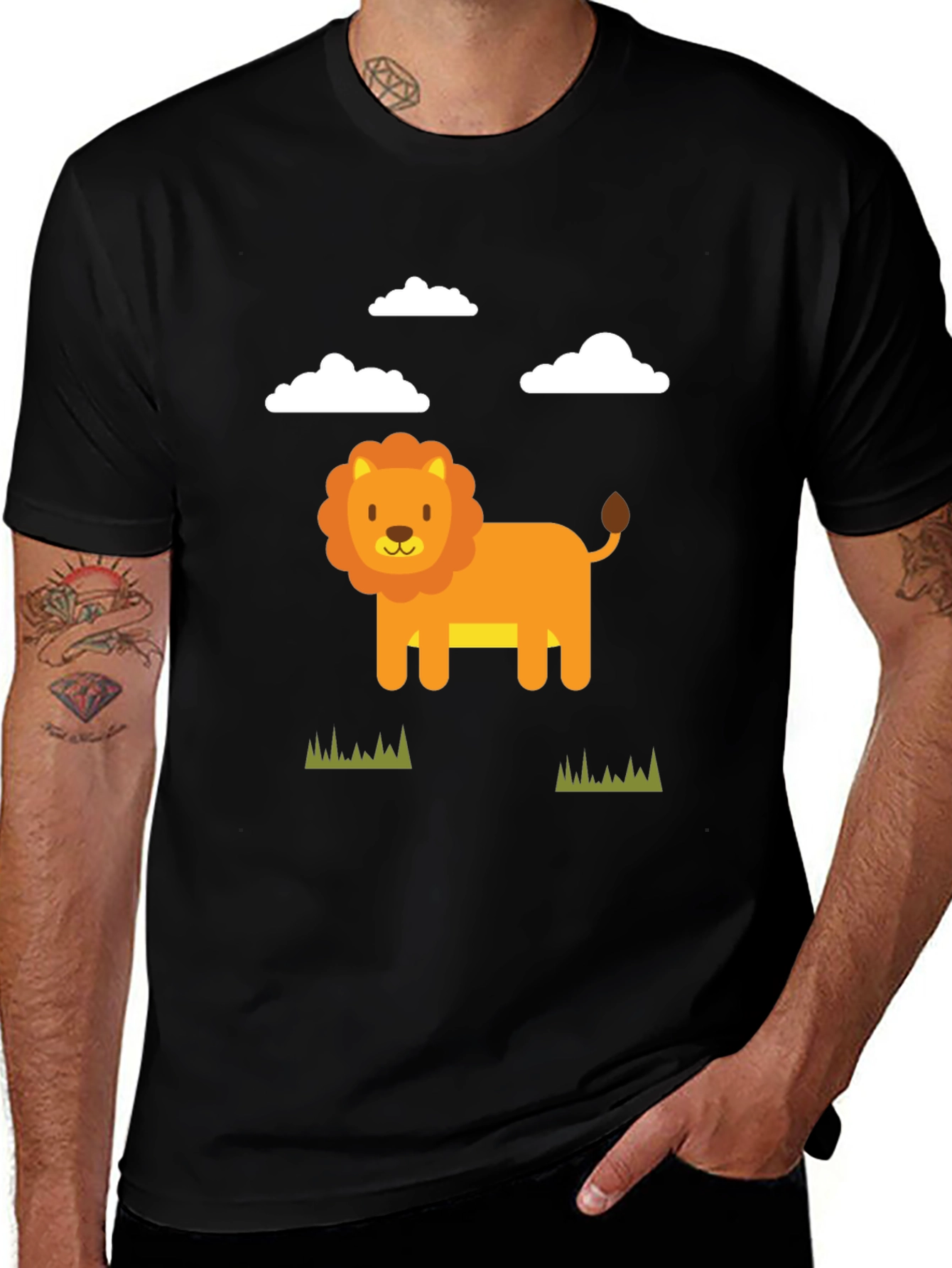 Variant 23 of Cute Cartoon Lion Graphic Tee - Black