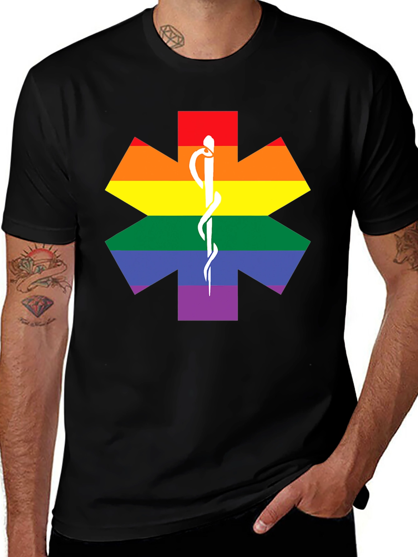 Variant 29 of Pride Star of Life T-Shirt - EMS LGBTQ Support