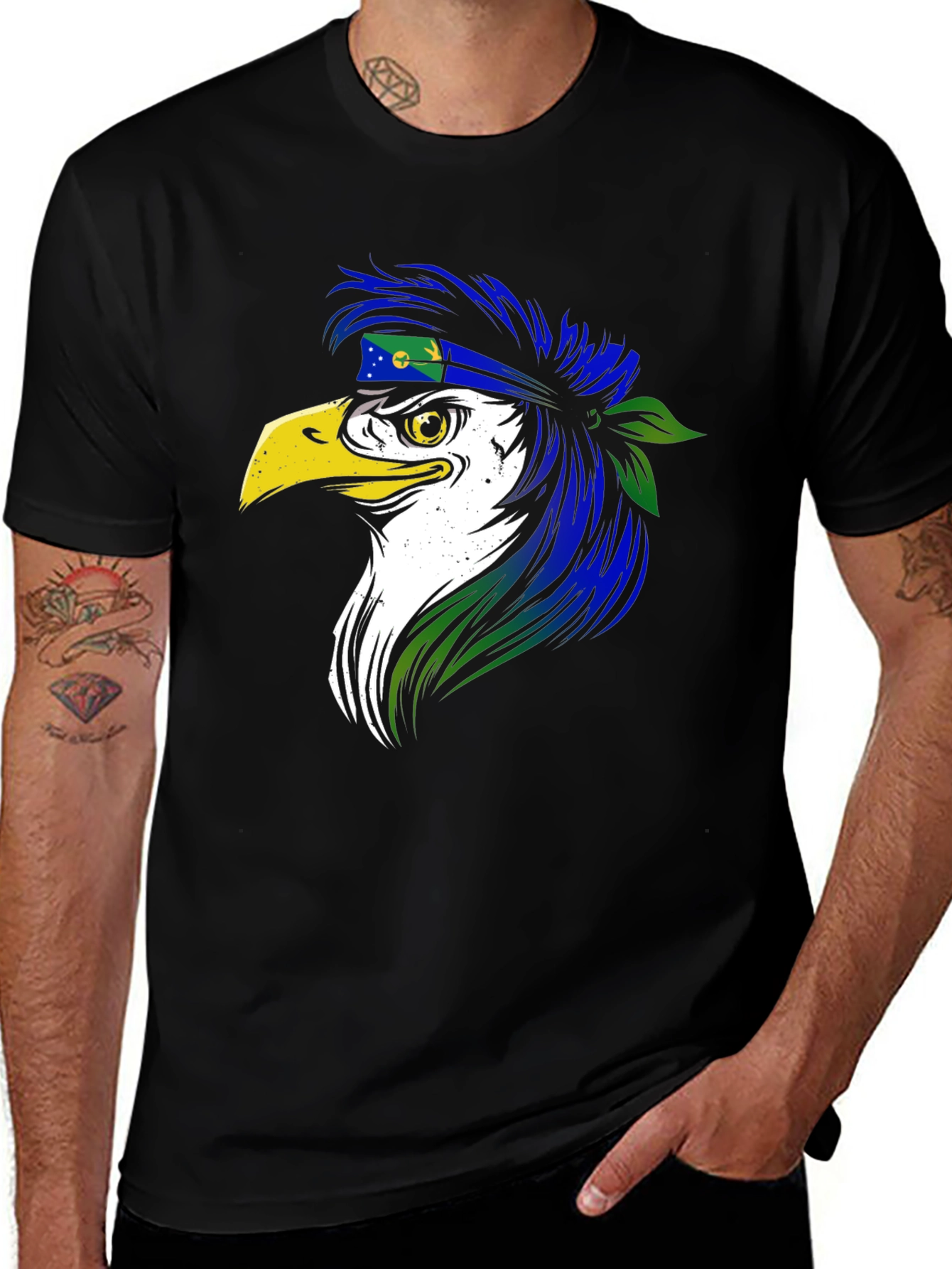 Variant 21 of Eagle Headband T-Shirt - Cool Bird Graphic Tee
