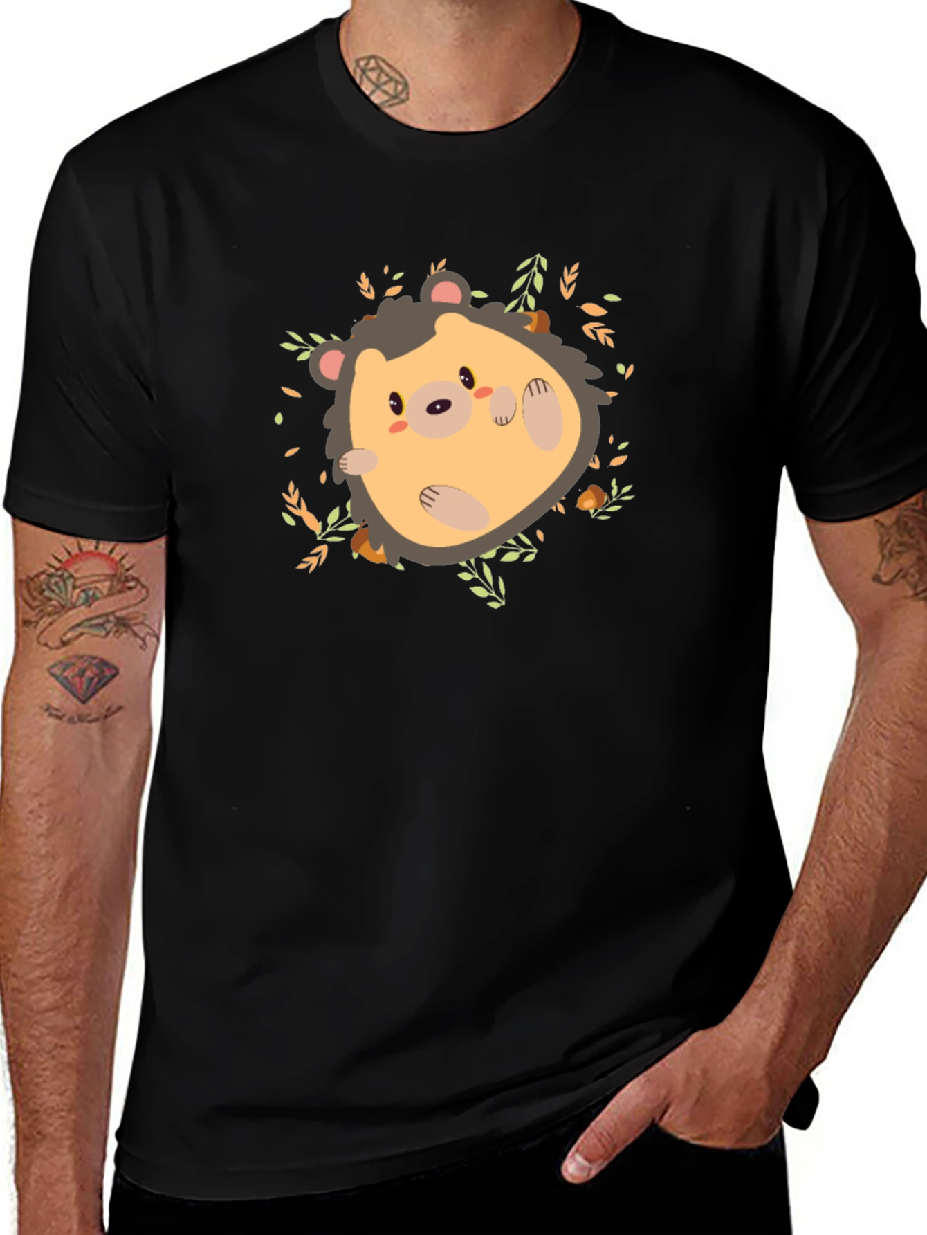 Cute Hedgehog Graphic Tee - Black
