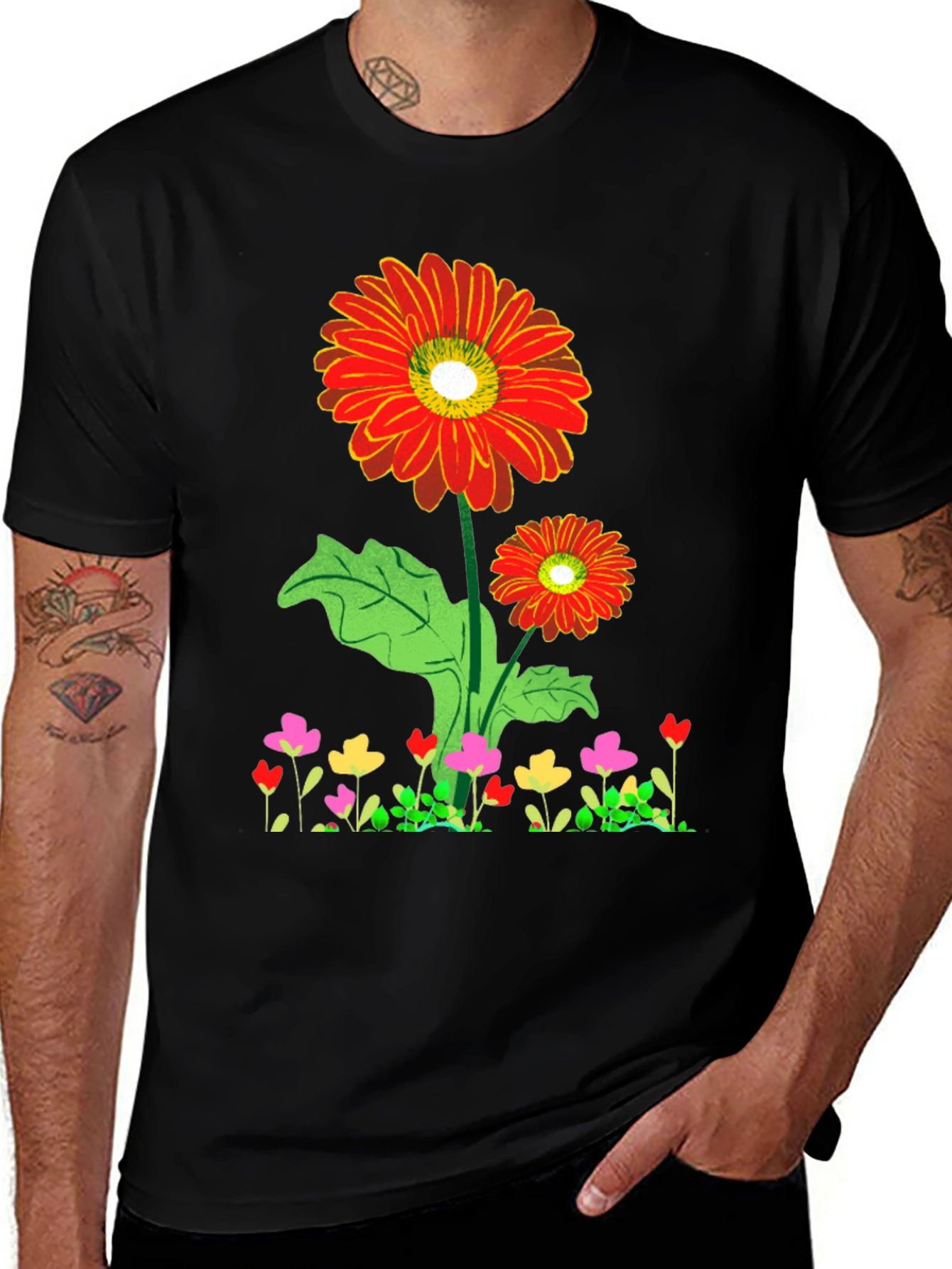Black Floral Print Crew Neck T-Shirt main image