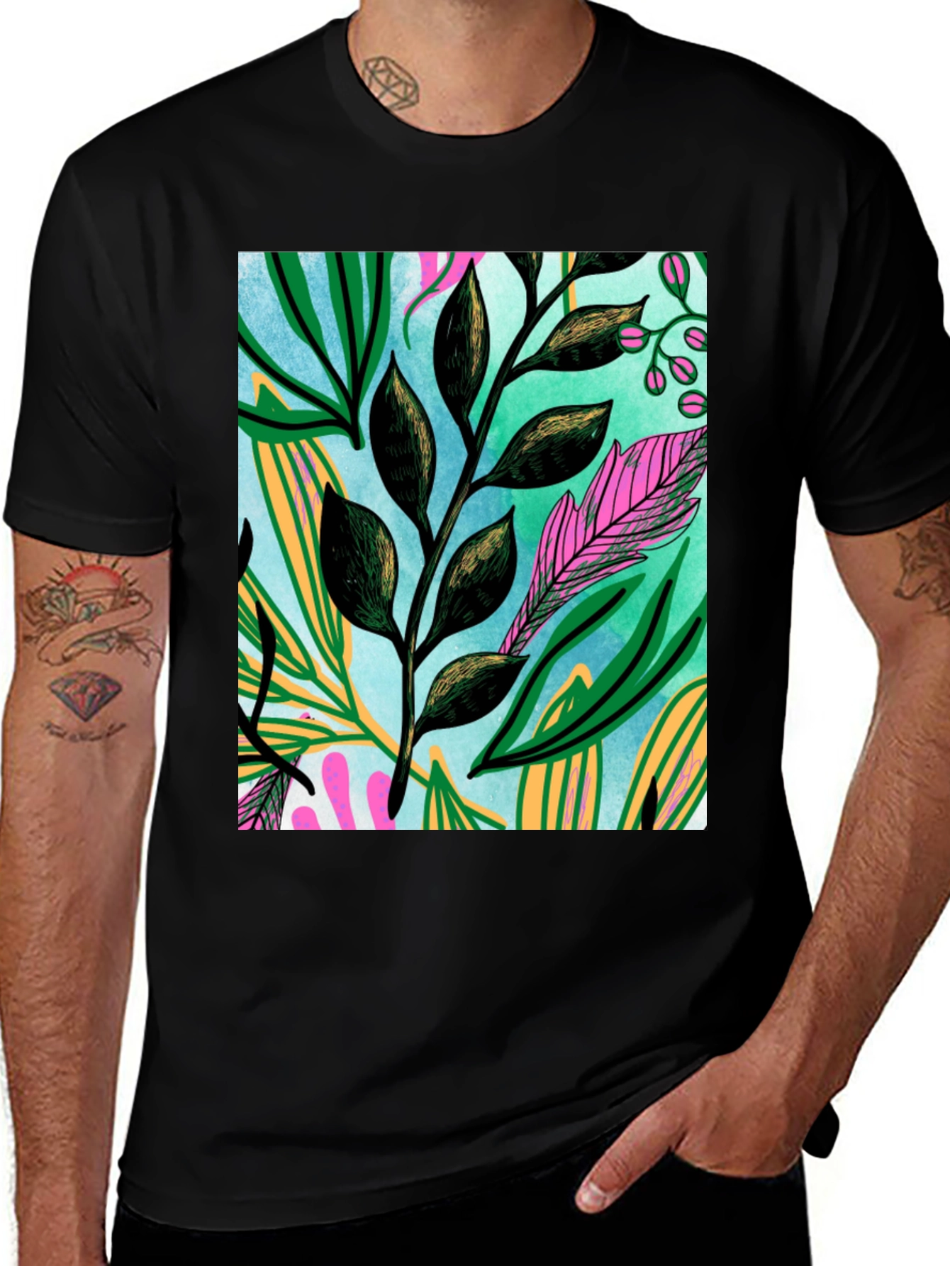 Variant 14 of Botanical Print Black T-Shirt