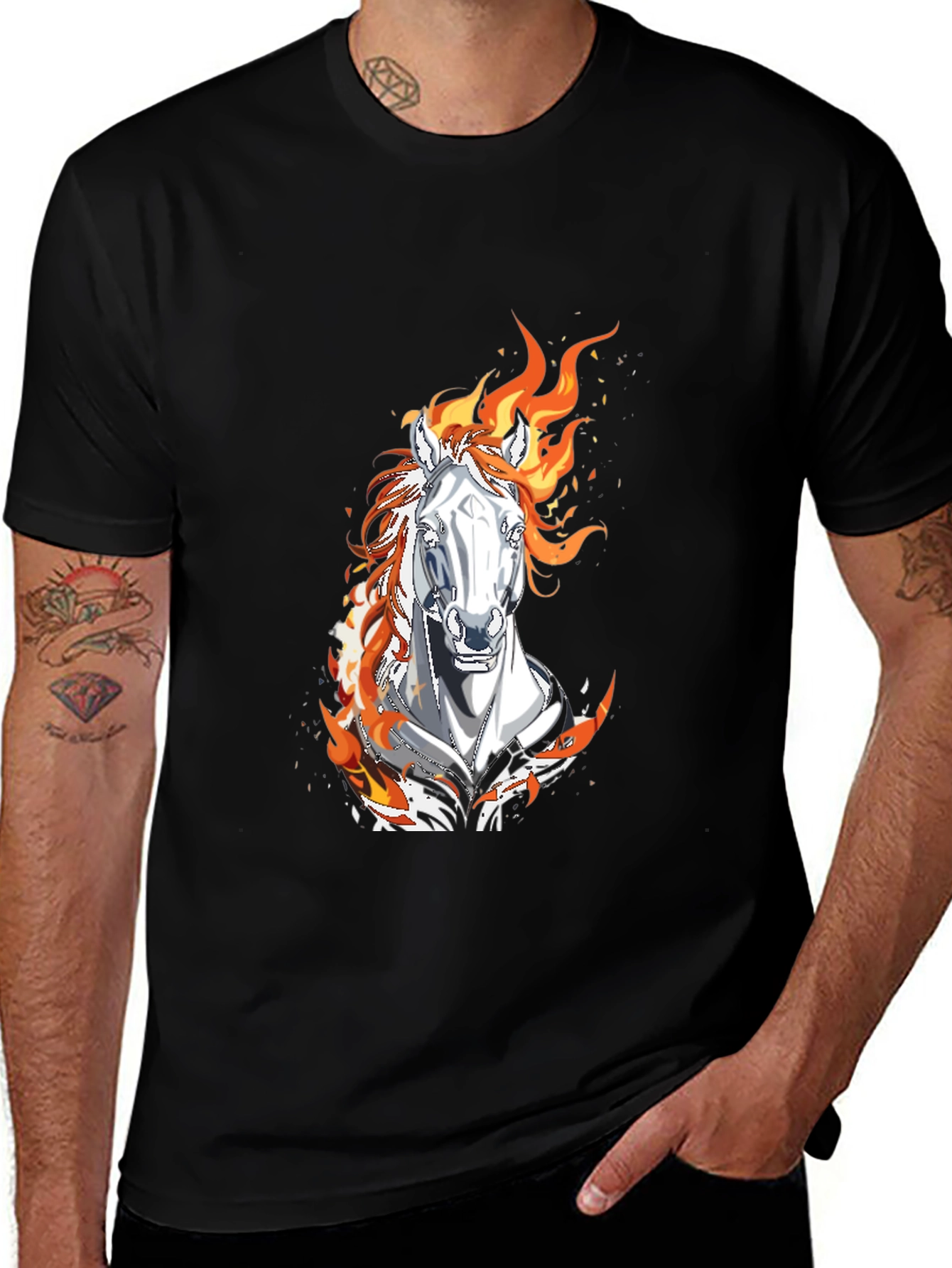 Variant 8 of Flaming Horse Graphic Tee - Black Cotton Blend