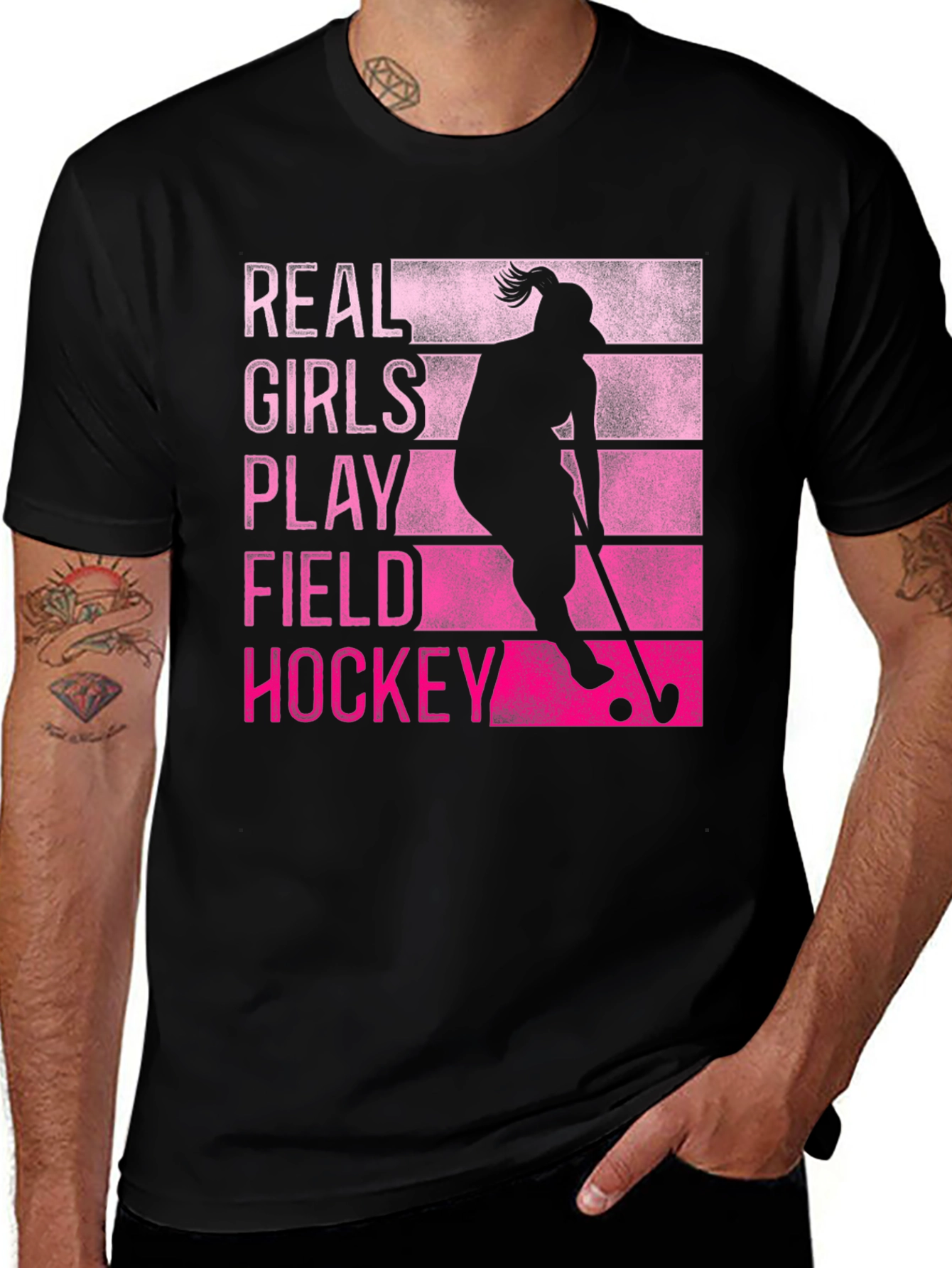 Black Real Girls Play Field Hockey T-Shirt main image