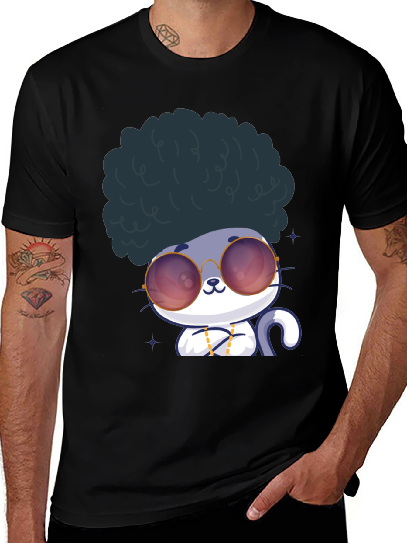 Variant 7 of Cool Cat Afro T-Shirt - Retro Style