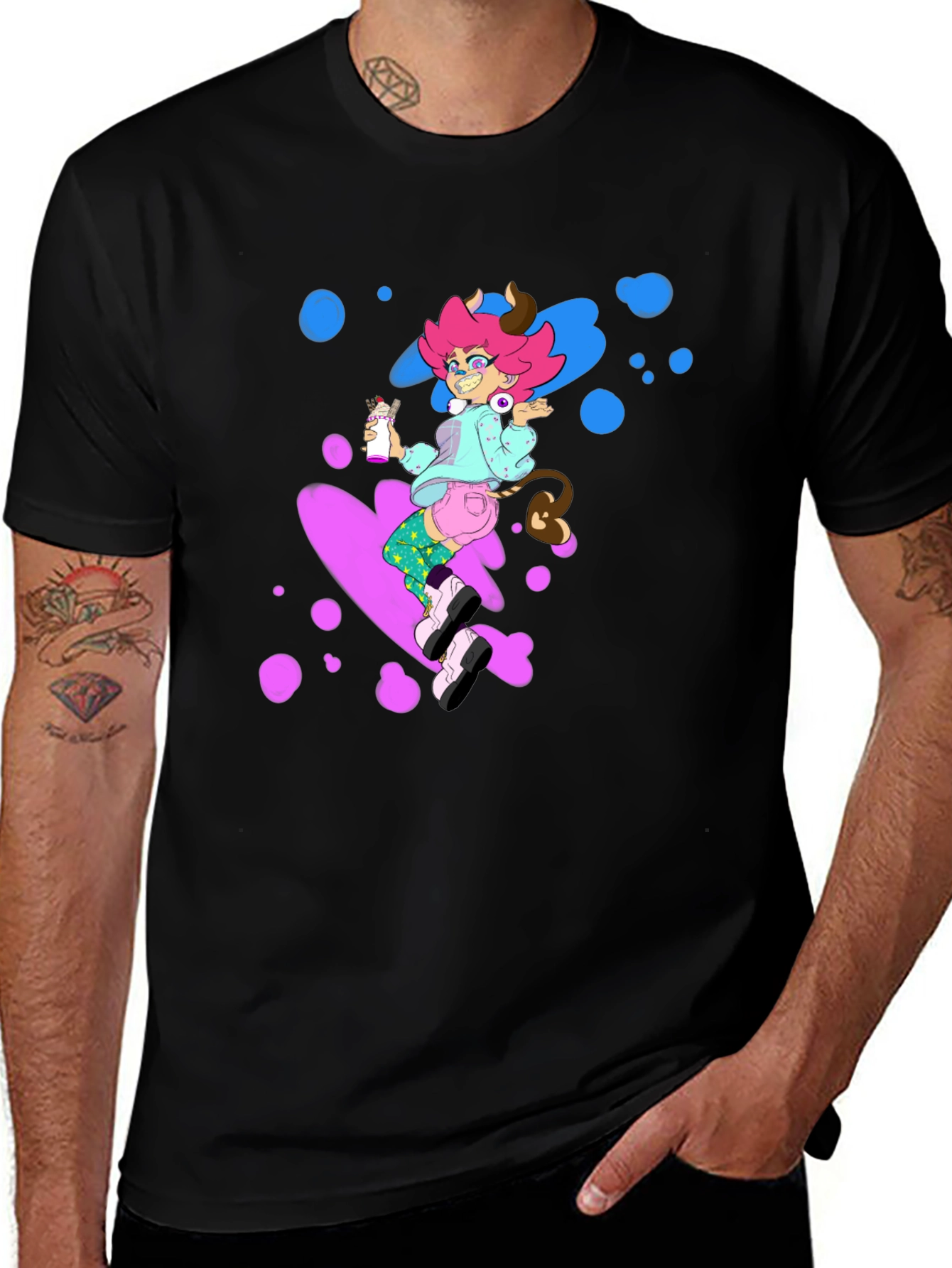 Variant 5 of Pink Haired Cowgirl on Black Tee