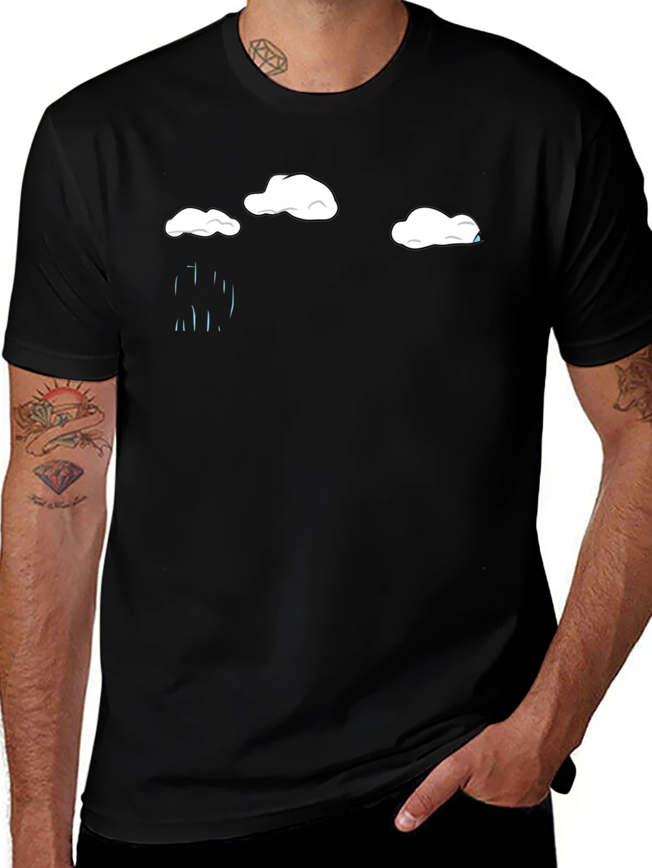 Black Rainy Day Cloud Graphic Tee - Black Cotton T-Shirt main image