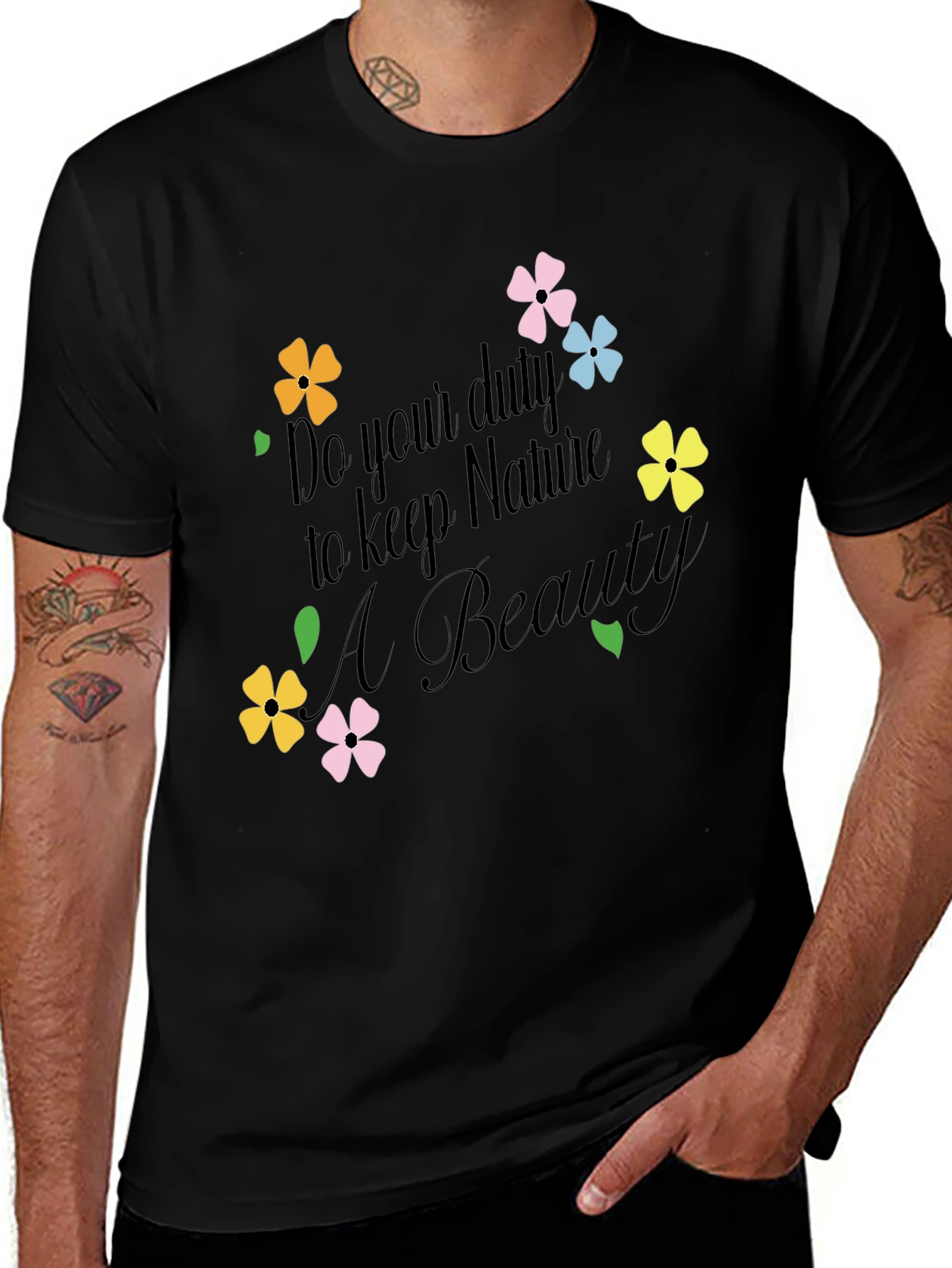 Variant 17 of Nature's Beauty Graphic Tee - Black Cotton T-Shirt