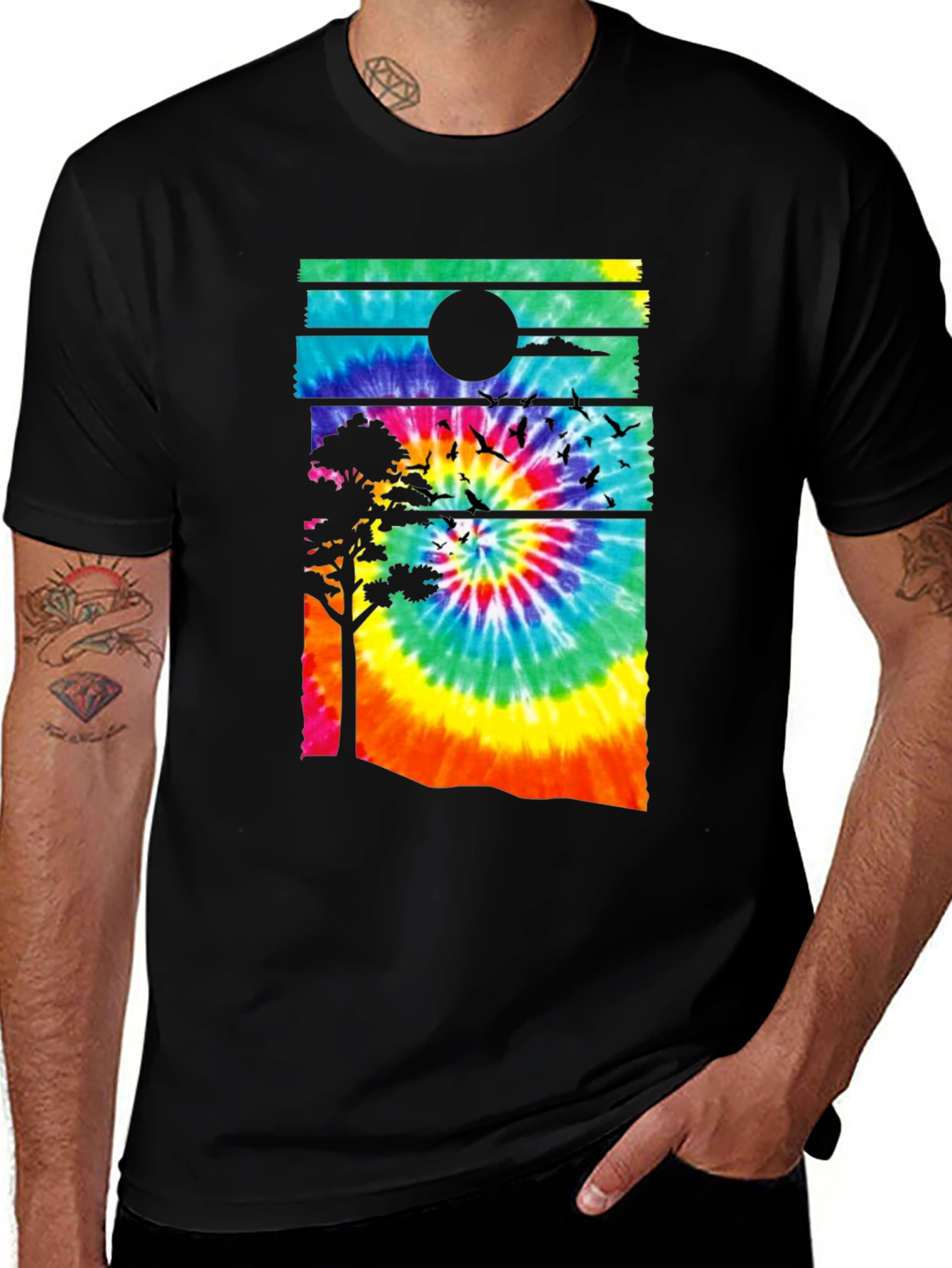 Variant 12 of Tie-Dye Sunset Graphic Tee - Black Casual Shirt