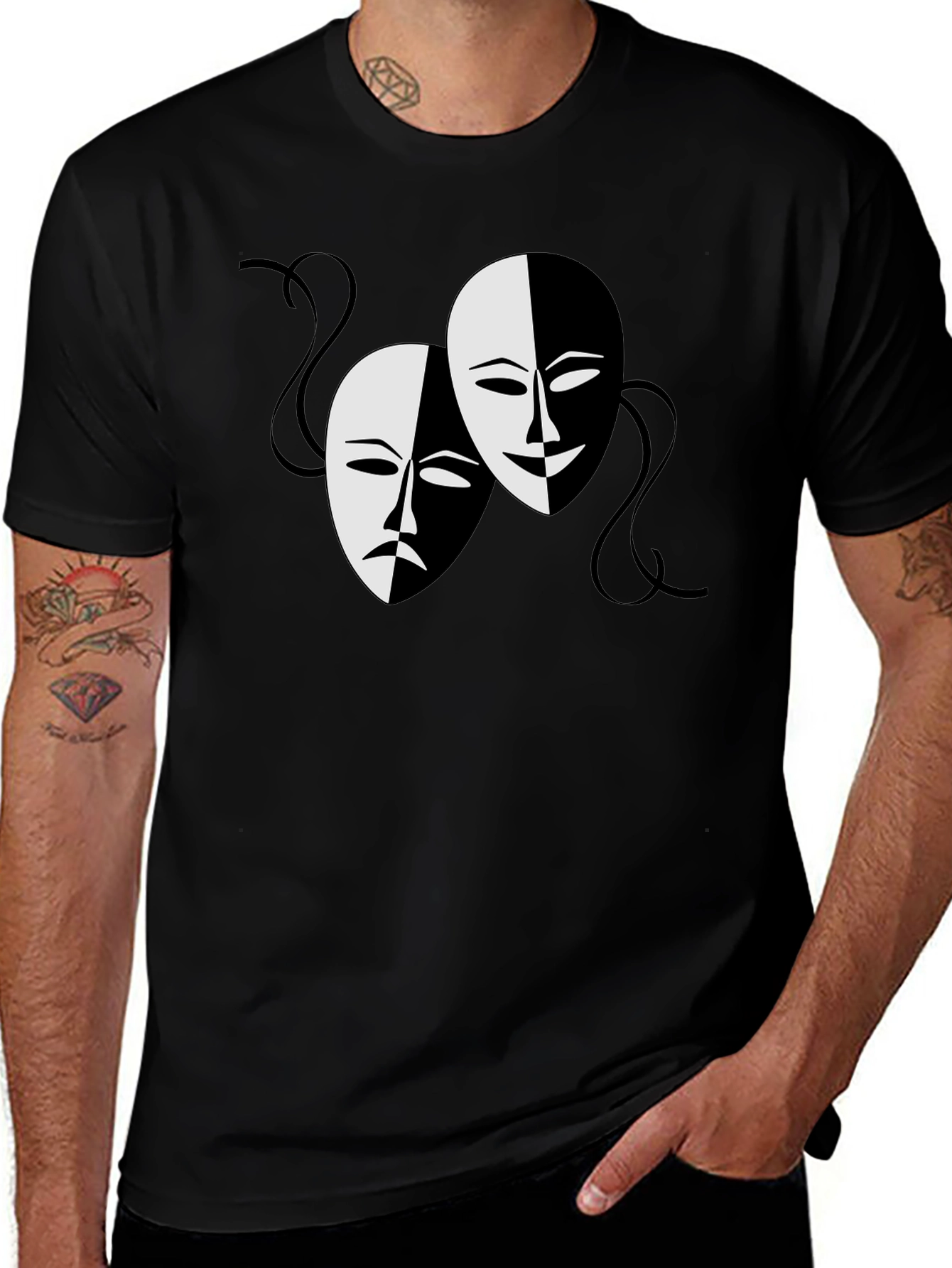 Comedy and Tragedy Masks Graphic Tee - Black