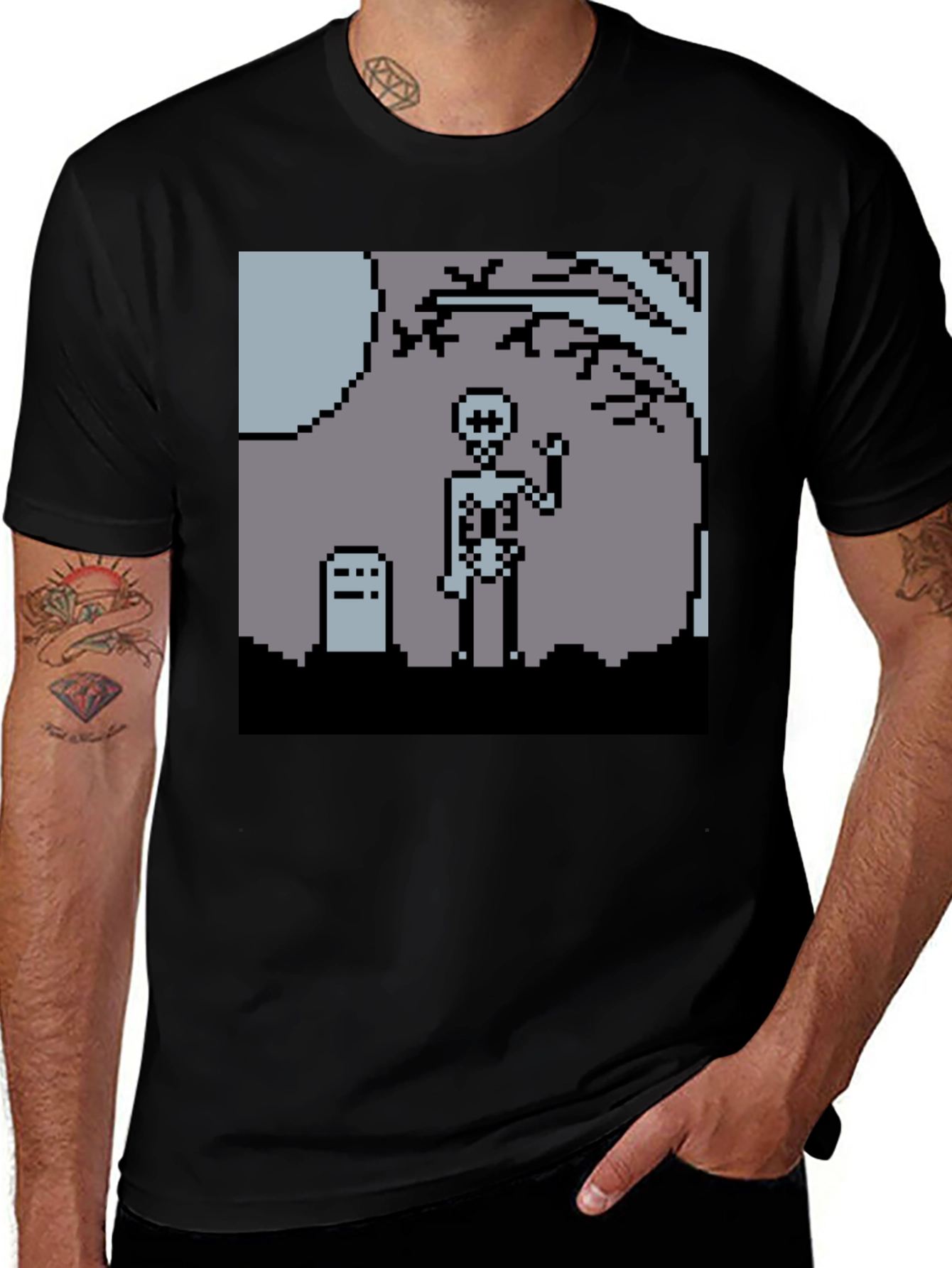 Variant 20 of Pixel Skeleton Graphic Tee - Black
