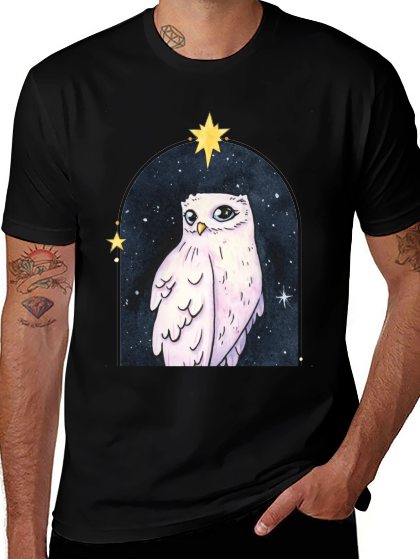 Variant 12 of Celestial Owl Graphic Tee - Black