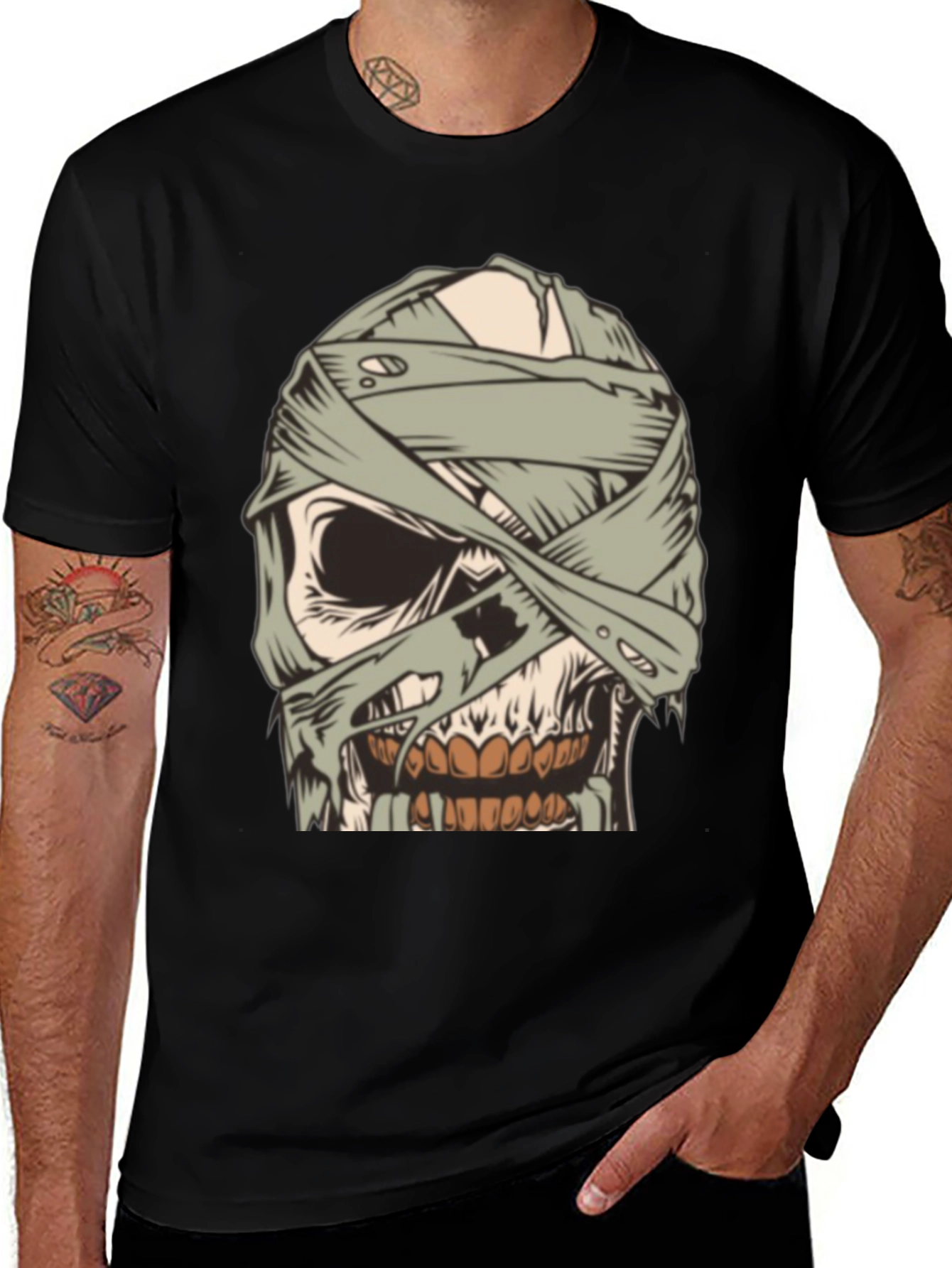 Variant 27 of Mummy Skull Graphic Tee - Creepy Halloween Style