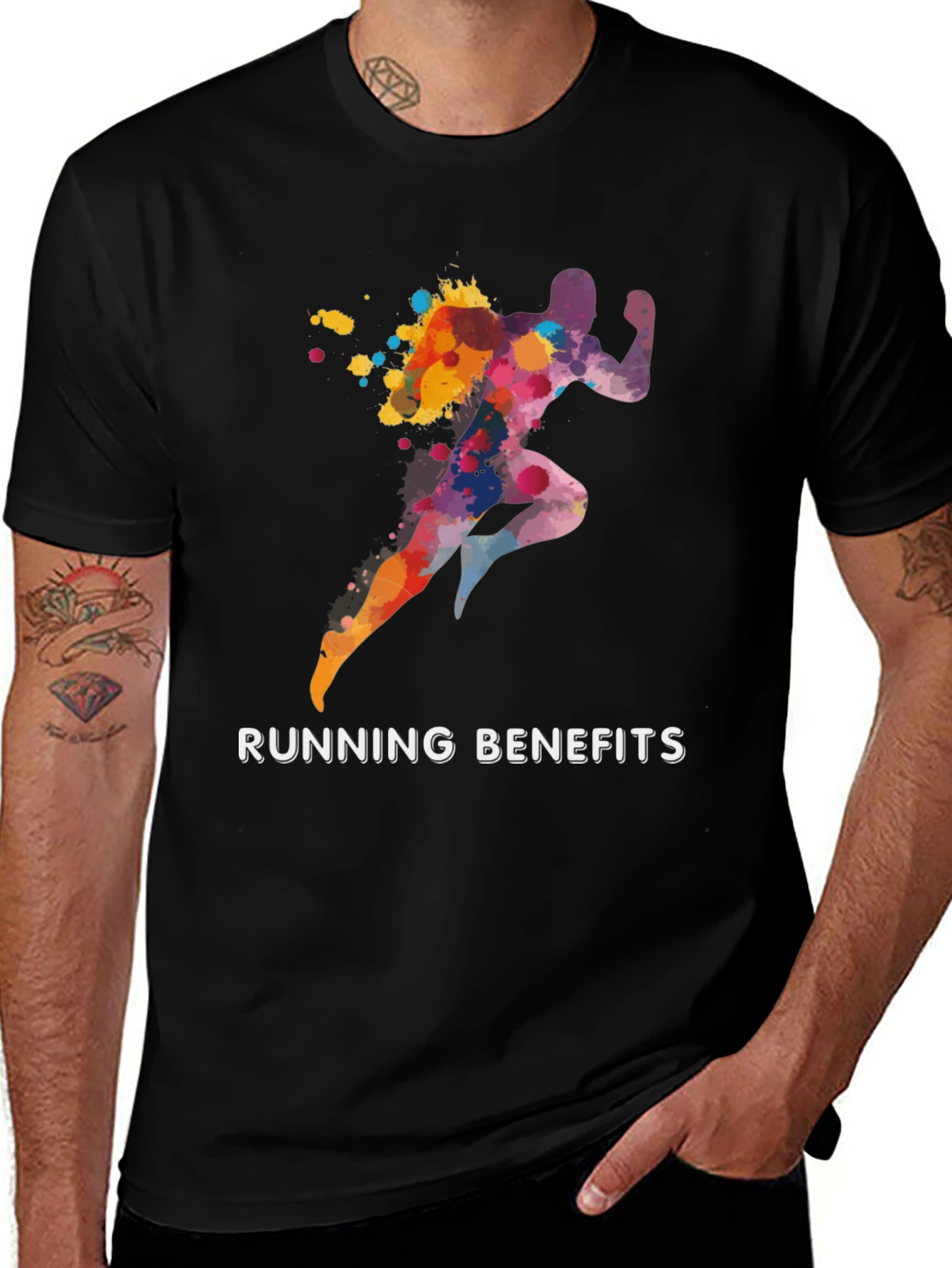Variant 8 of Running Benefits Graphic Tee - Black Cotton T-Shirt